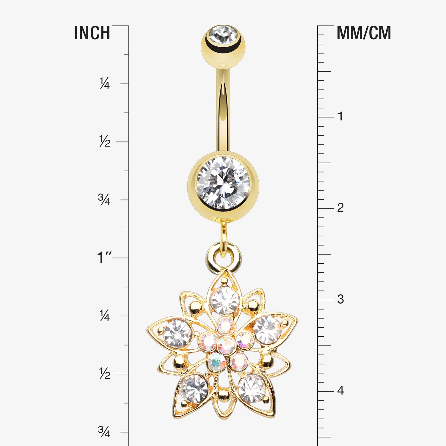 Golden Luscious Flower Sparkle Belly Button Ring - Image 2