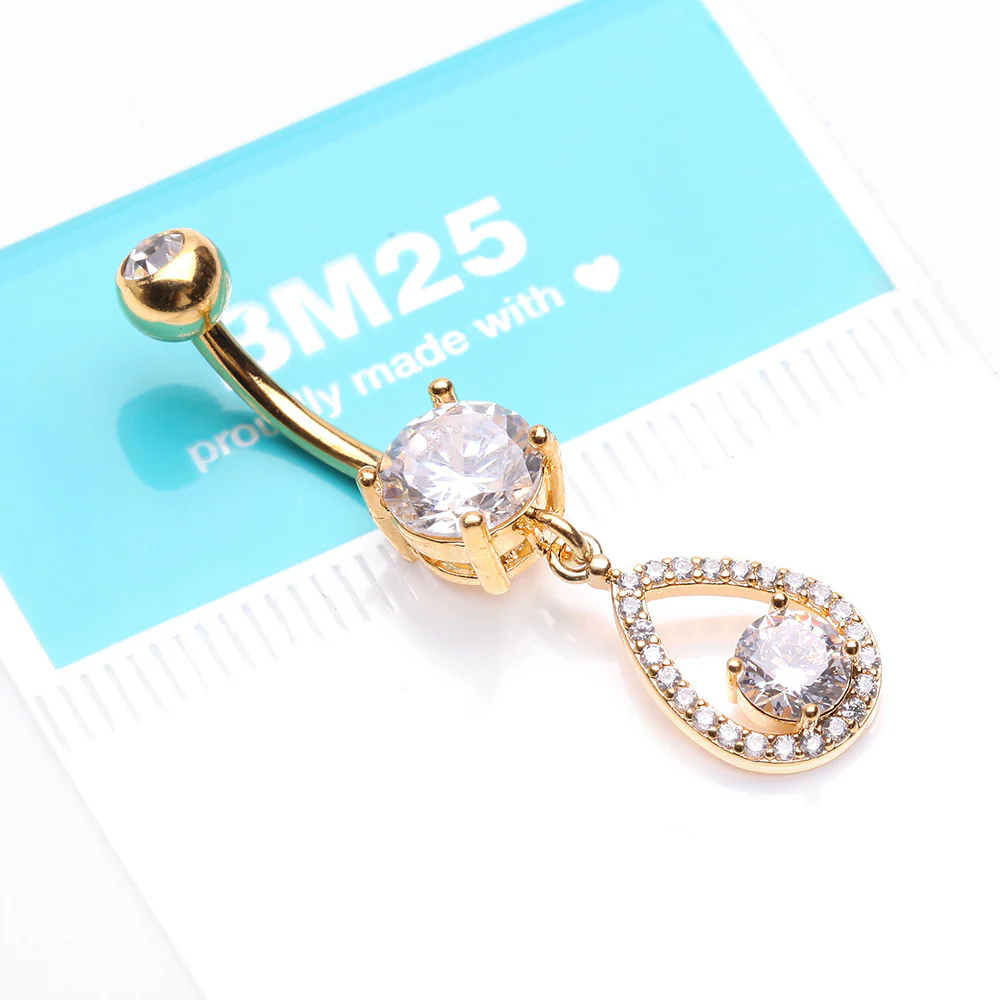 Golden Luscious Teardrop Multi-Gem Sparkle Belly Button Ring - Image 4