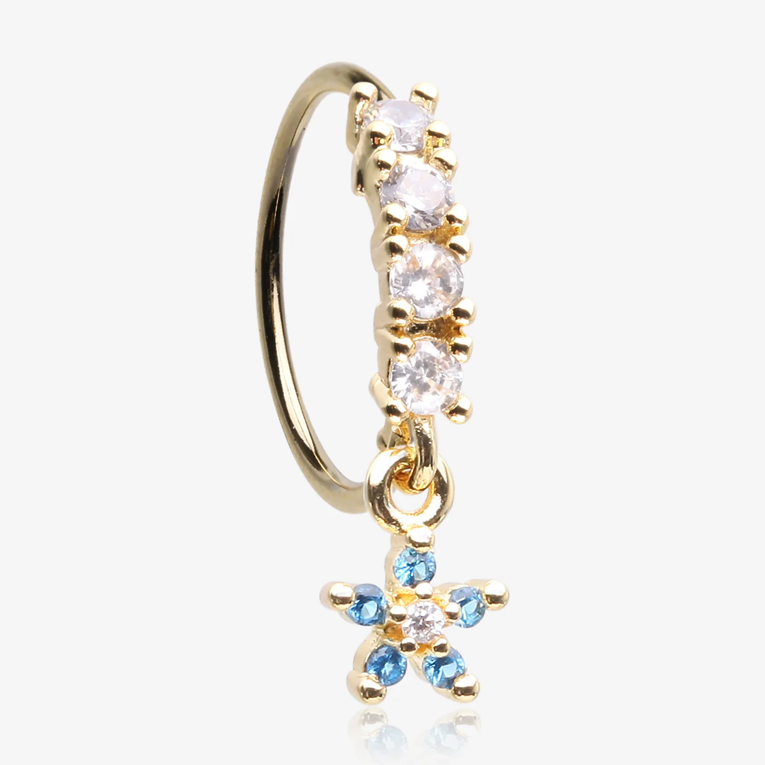 Golden Magnificent Flower Sparkle Dangle Multi-Gem Lined Bendable Hoop Ring
