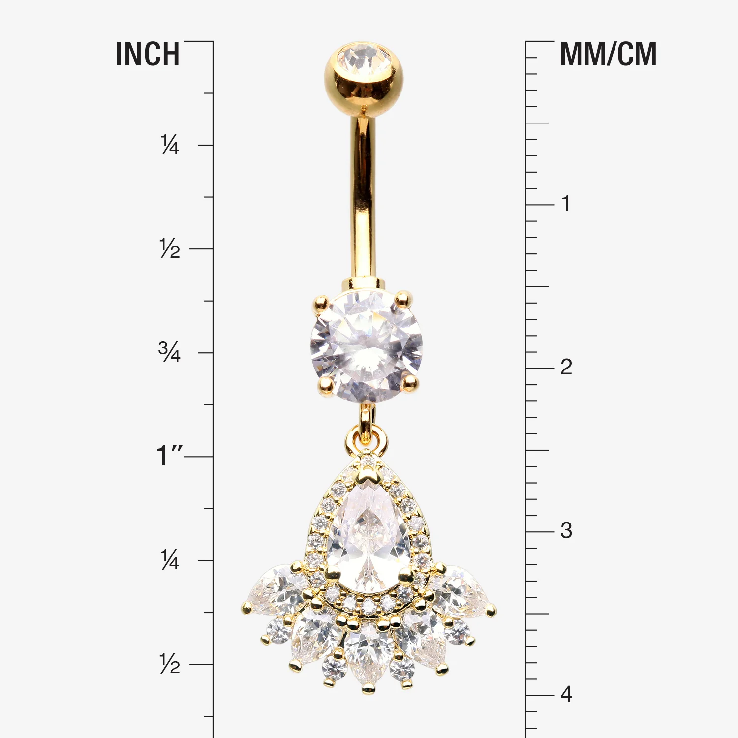 Golden Magnificent Sparkle Floral Teardrop Belly Button Ring - Image 2