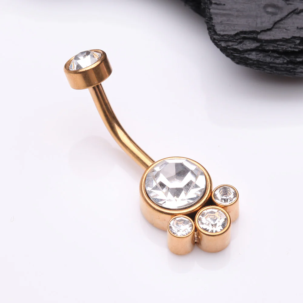 Golden Majestic Sparkle Bali Internally Threaded Belly Button Ring - Image 3