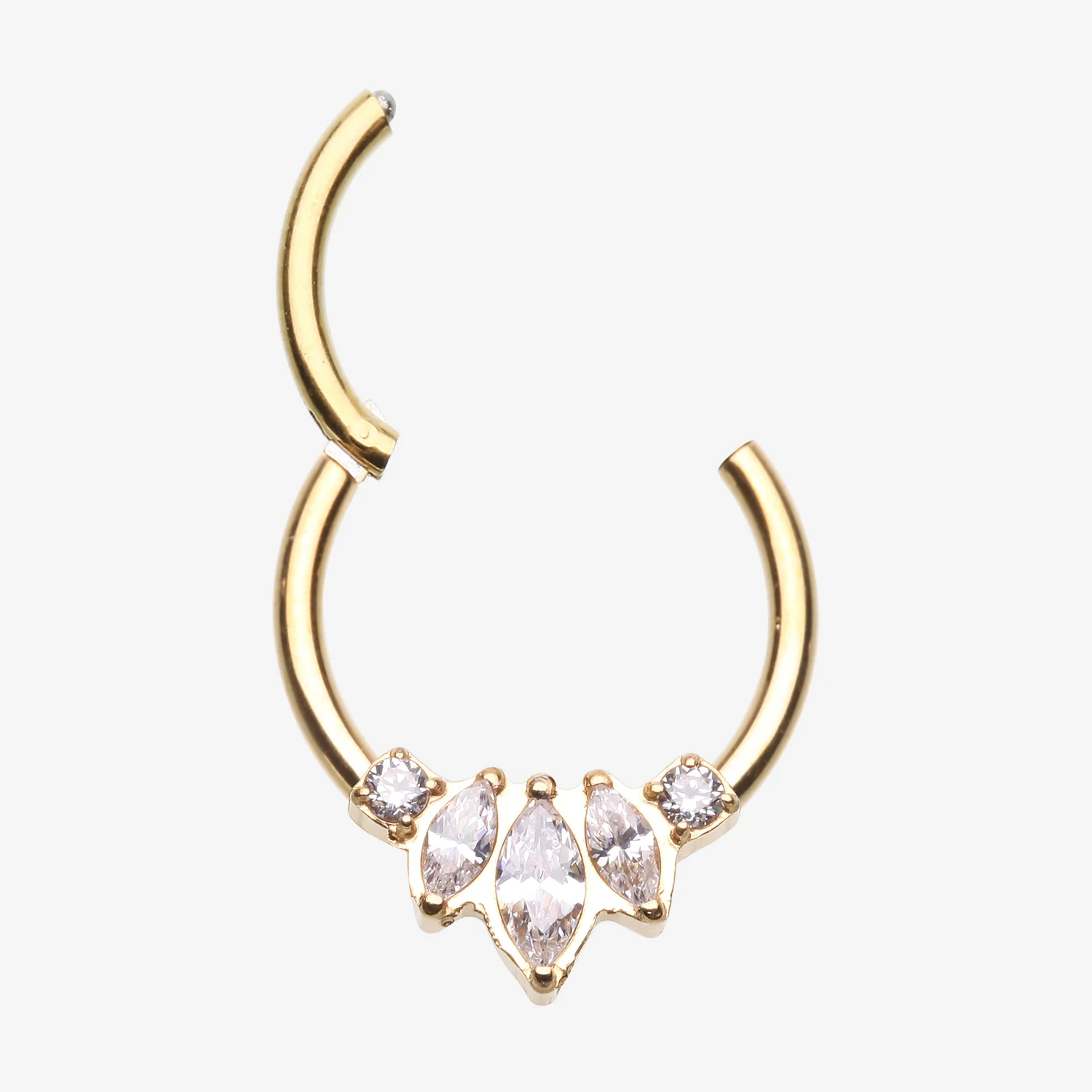 Golden Marquise Brilliance Multi-Gem Sparkle Seamless Clicker Hoop Ring - Image 2