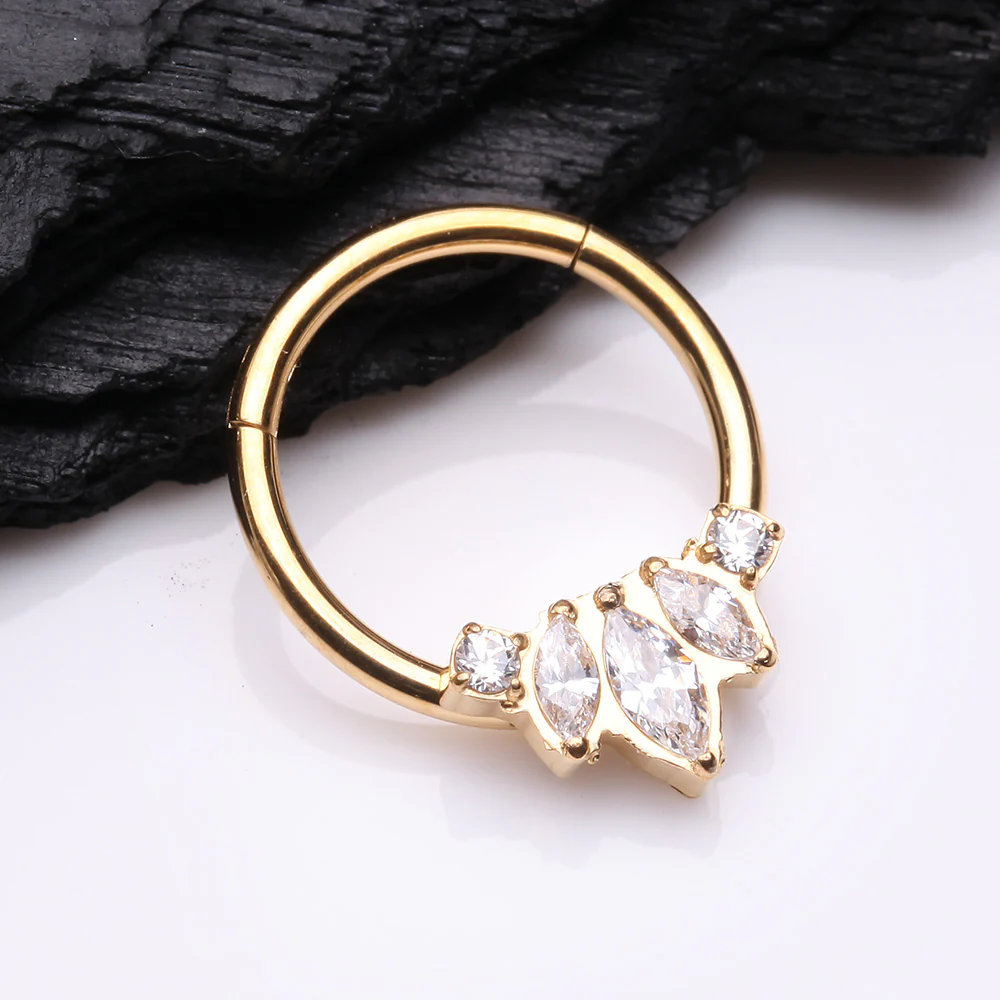 Golden Marquise Brilliance Multi-Gem Sparkle Seamless Clicker Hoop Ring - Image 3