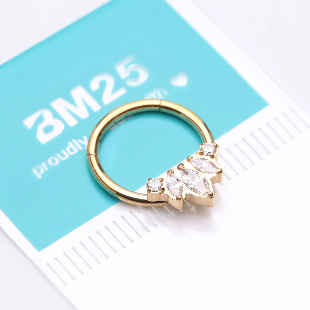 Golden Marquise Brilliance Multi-Gem Sparkle Seamless Clicker Hoop Ring - Image 4