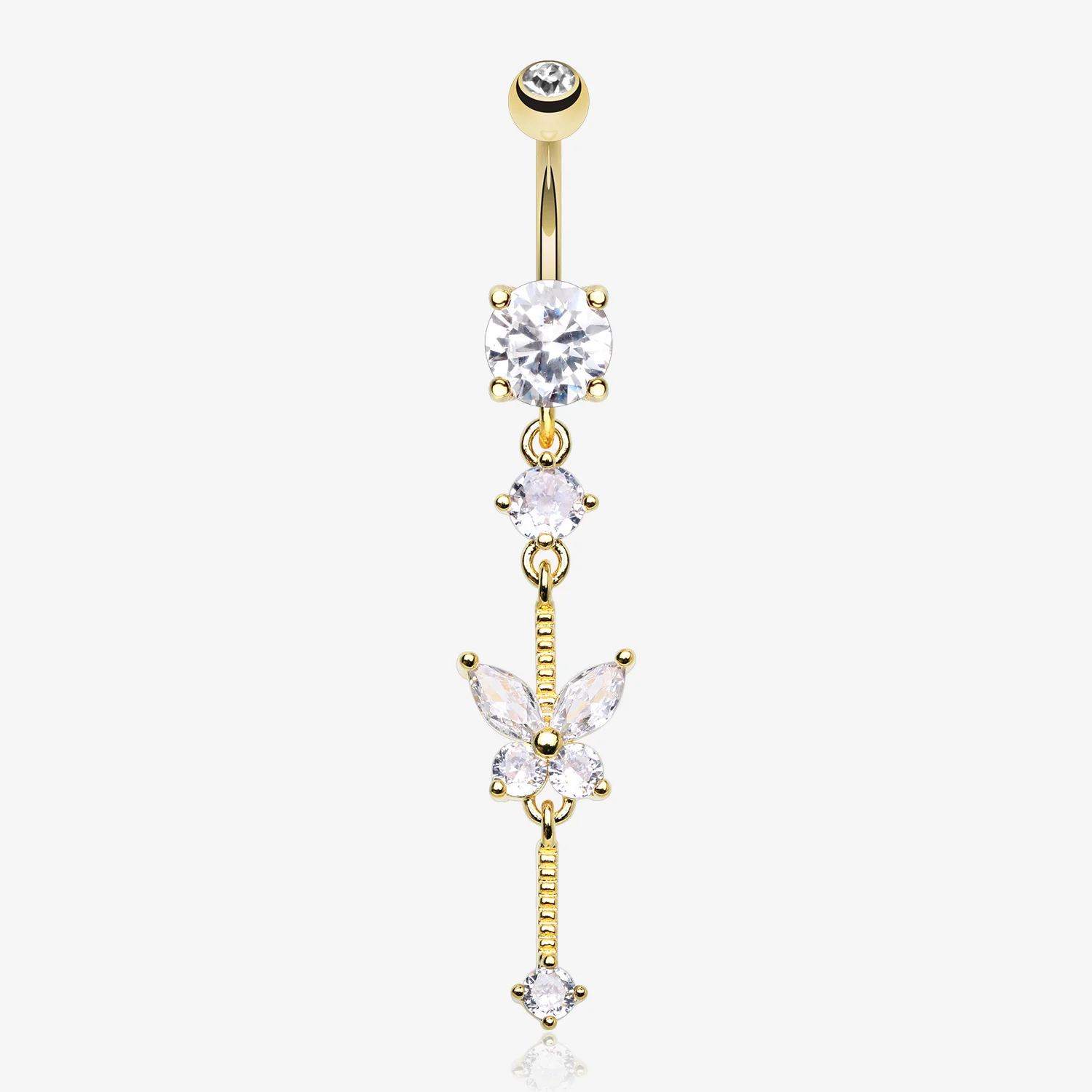 Golden Marquise Butterfly Gem Sparkle Dangle Elegance Belly Button Ring
