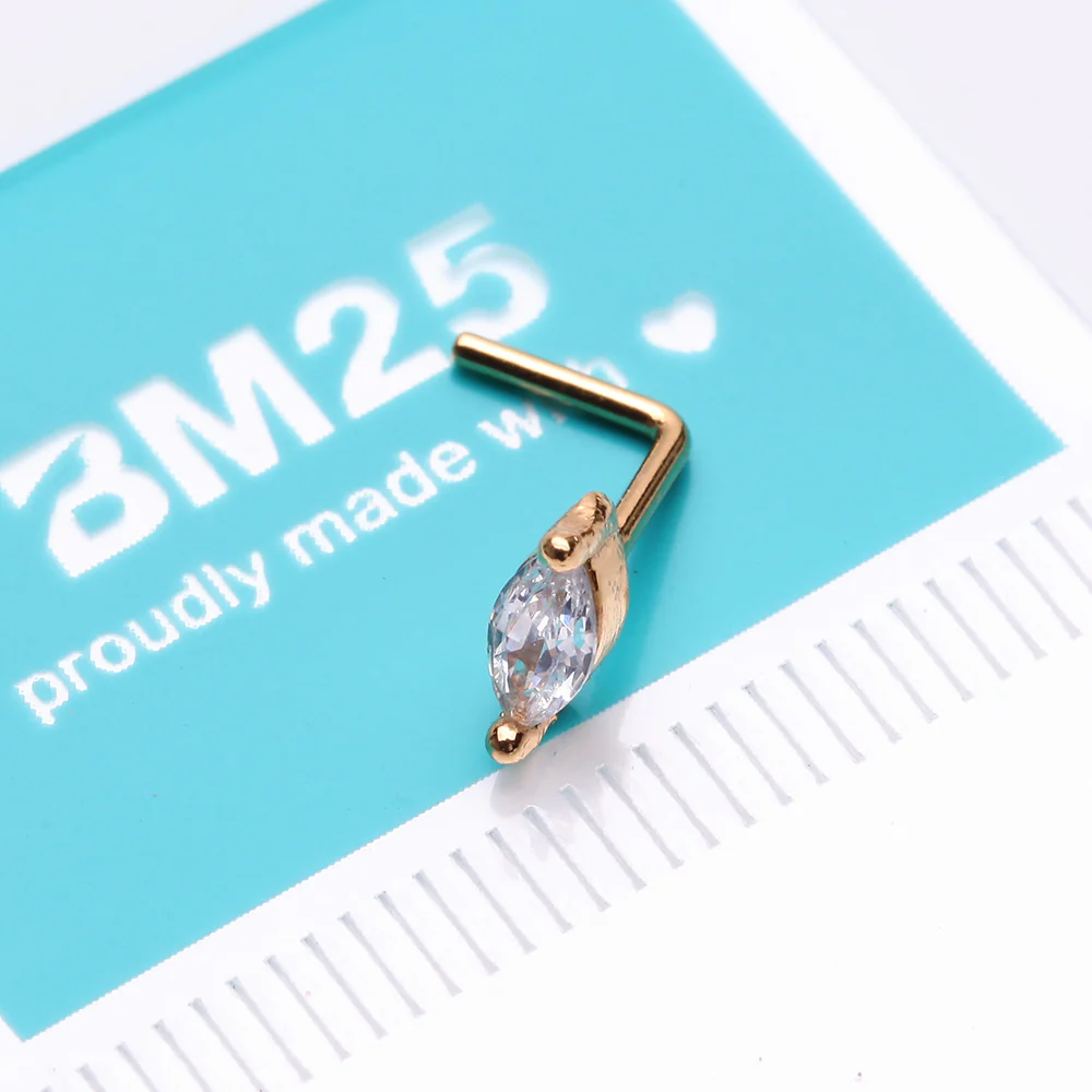Golden Marquise Sparkle Gem L-Shaped Nose Ring - Image 3