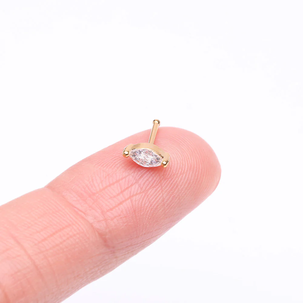 Golden Marquise Sparkle Gem Nose Stud Ring - Image 3