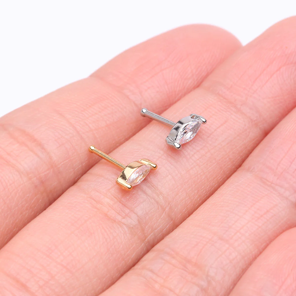 Golden Marquise Sparkle Gem Nose Stud Ring - Image 4