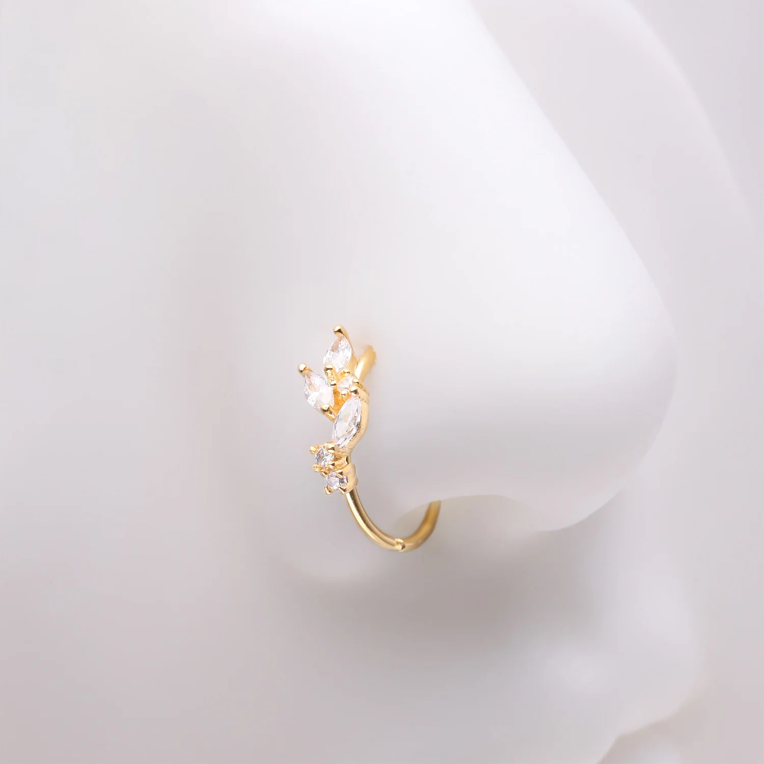 Golden Marquise Sparkle Leaflet Vine Multi-Gem Bendable Hoop Ring - Image 2