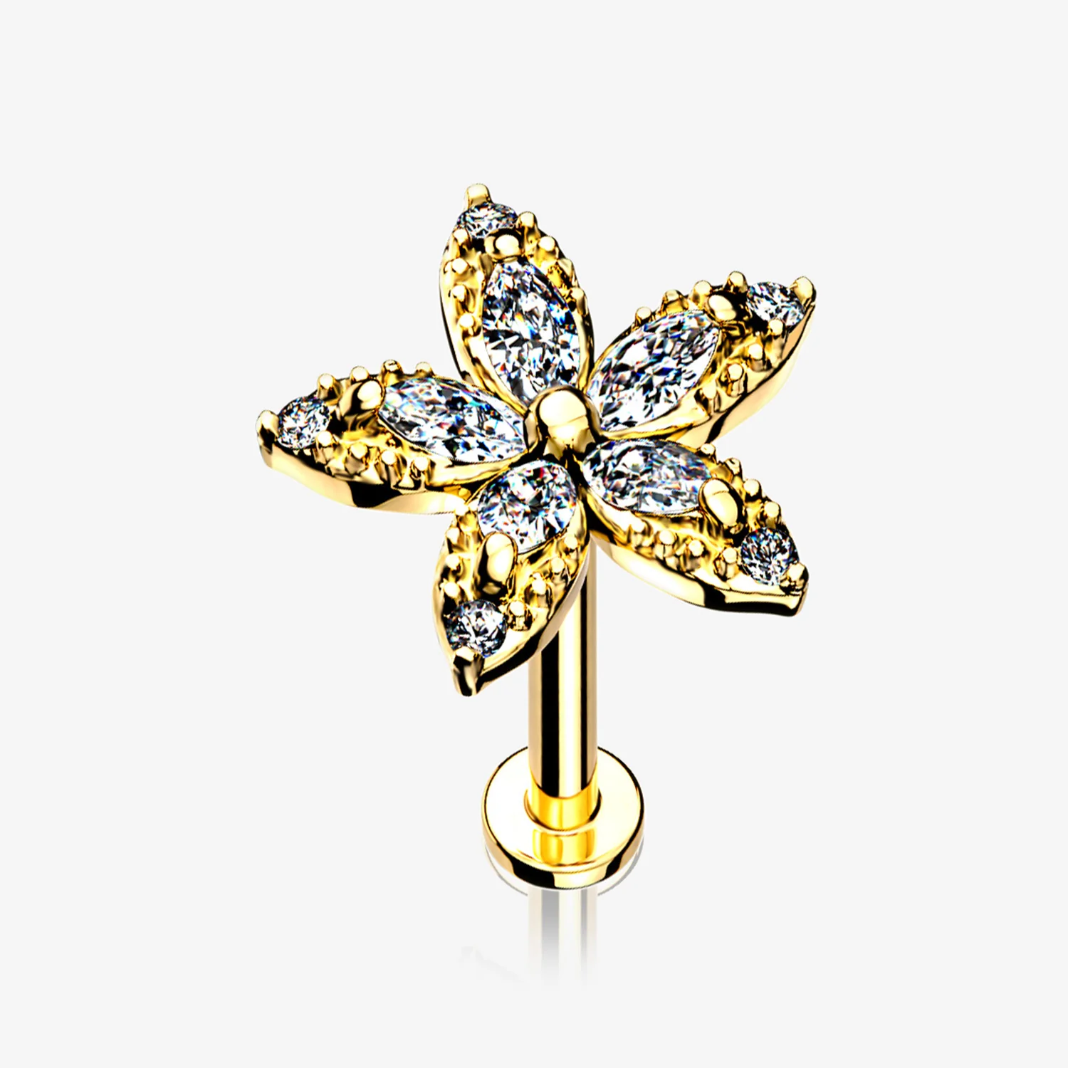 Golden Marquise Sparkle Spring Flower Internally Threaded Labret