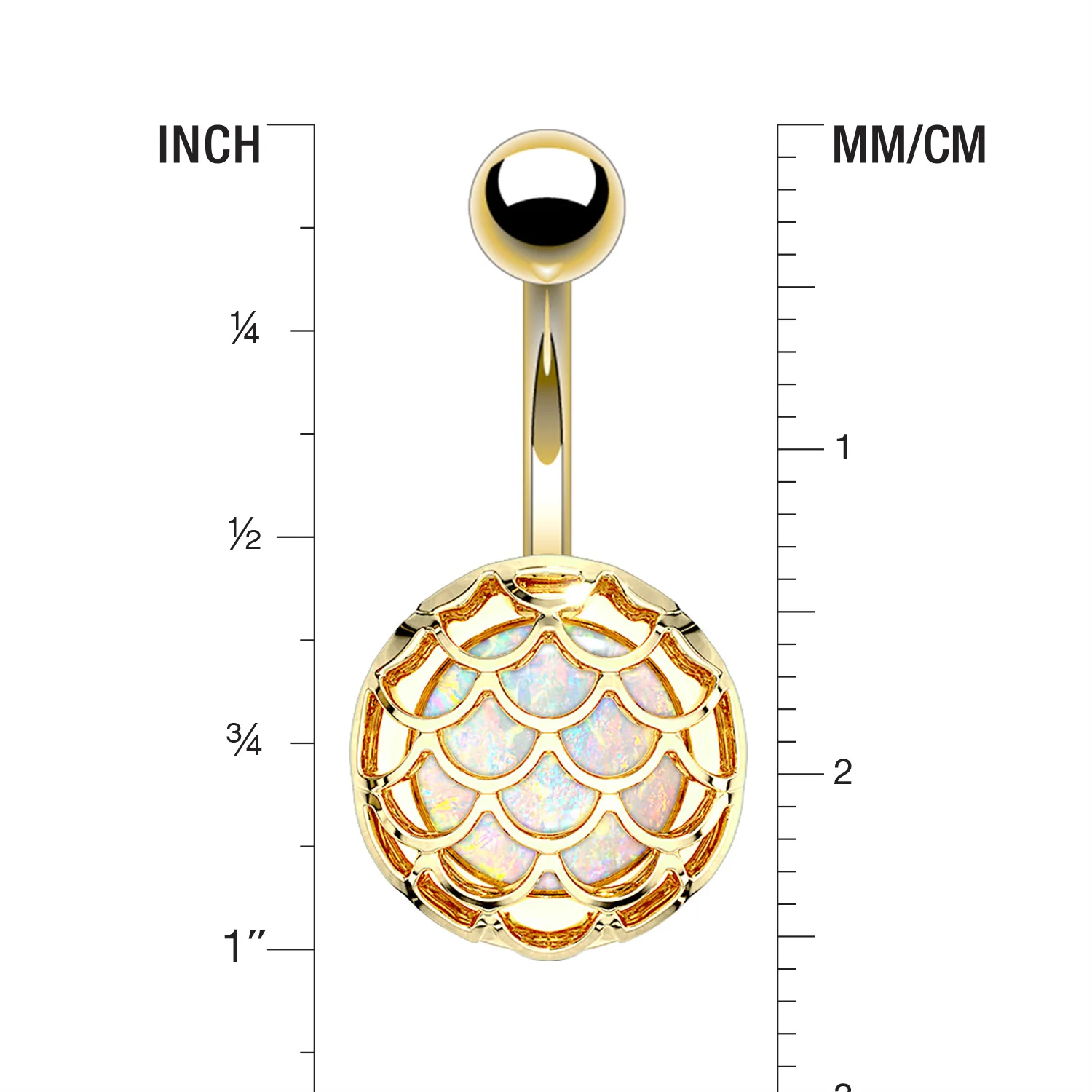 Golden Mermaid Scale Opalescent Sparkle Encased Belly Button Ring - Image 2