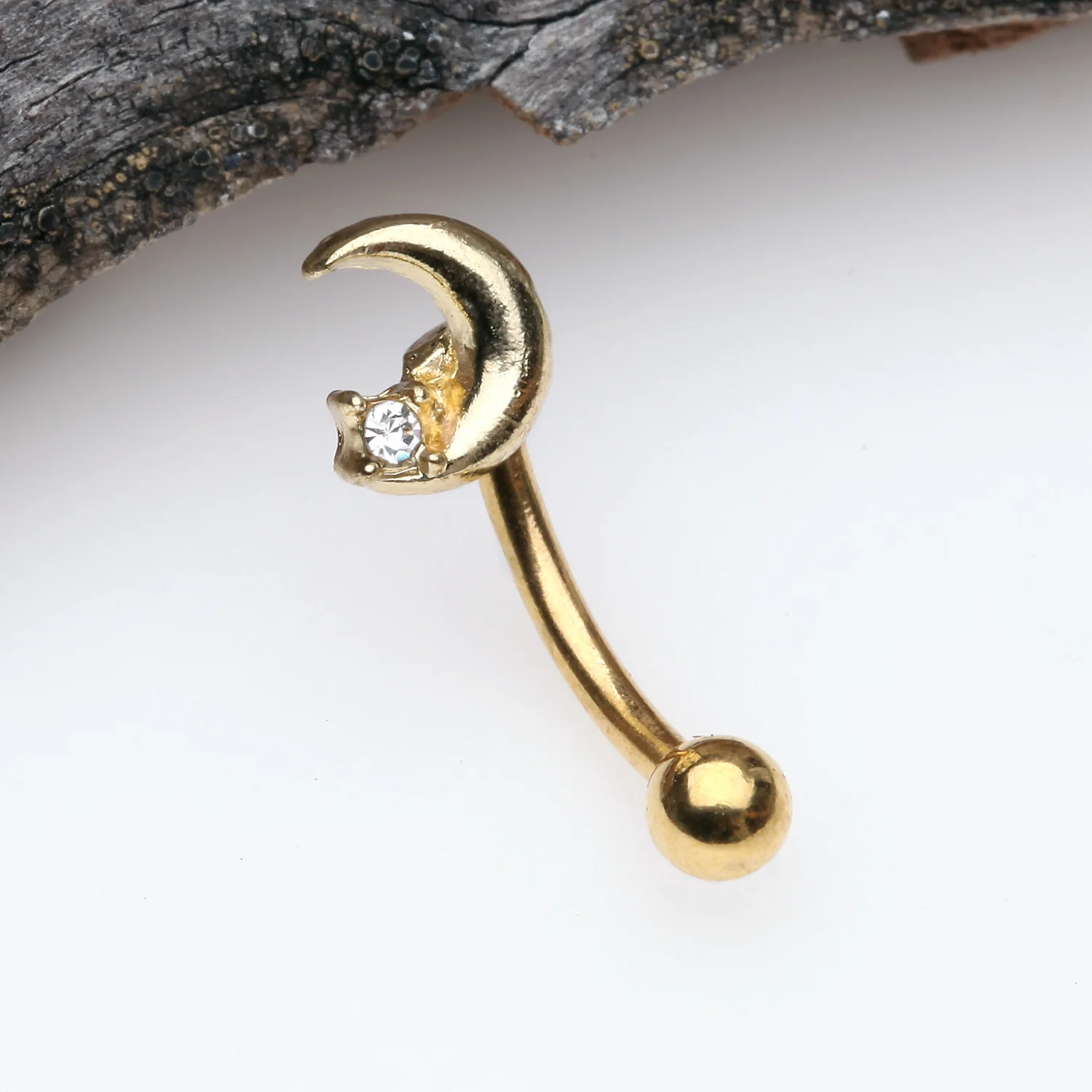 Golden Midnight Crescent Moon Sparkle Curved Barbell - Image 2
