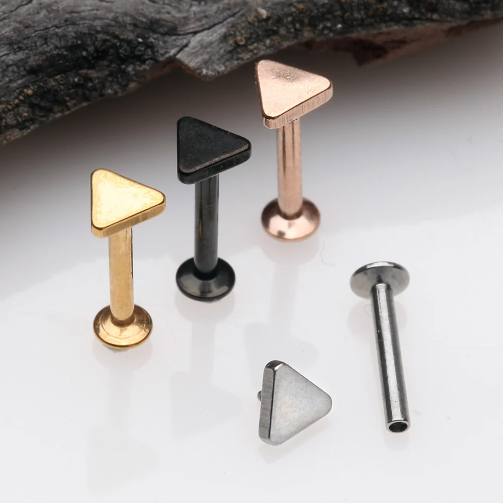 Golden Minimalist Triangle Top Internally Threaded Steel Labret - Image 3