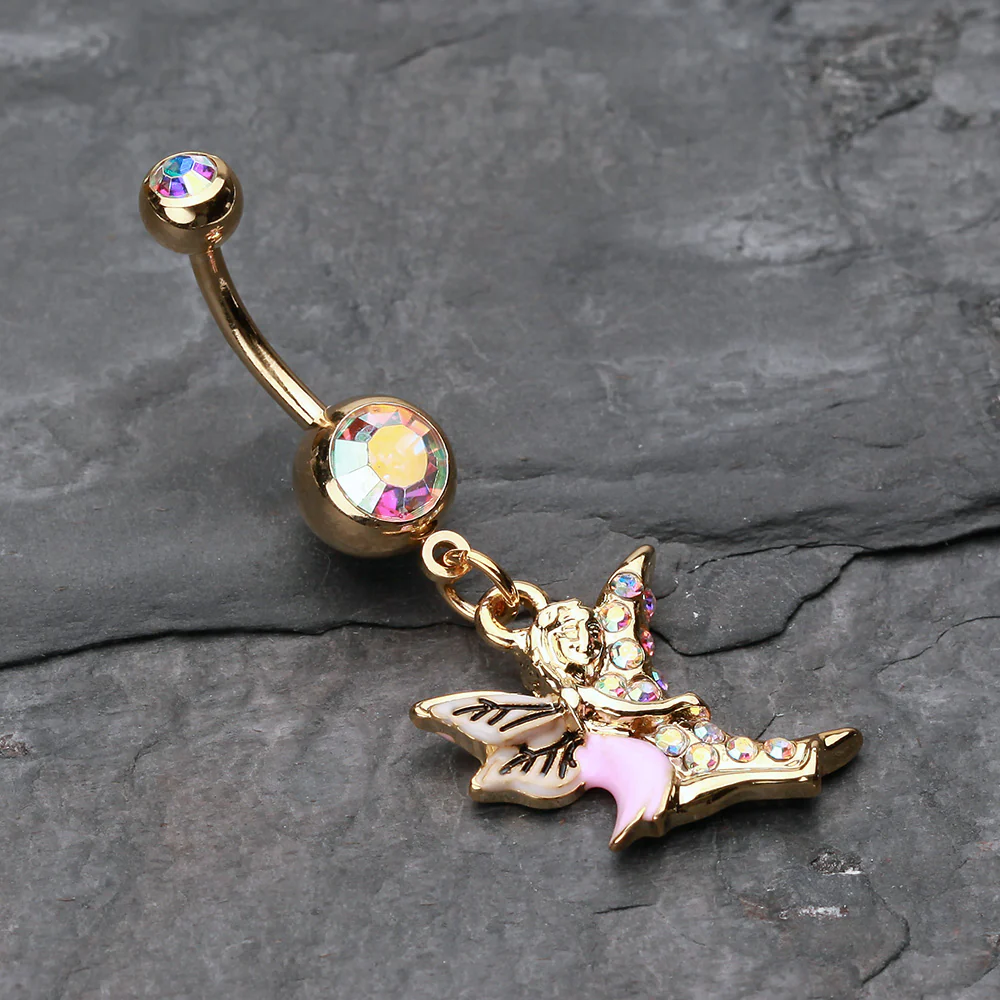 Golden Moon Hugging Fairy Belly Button Ring - Image 3