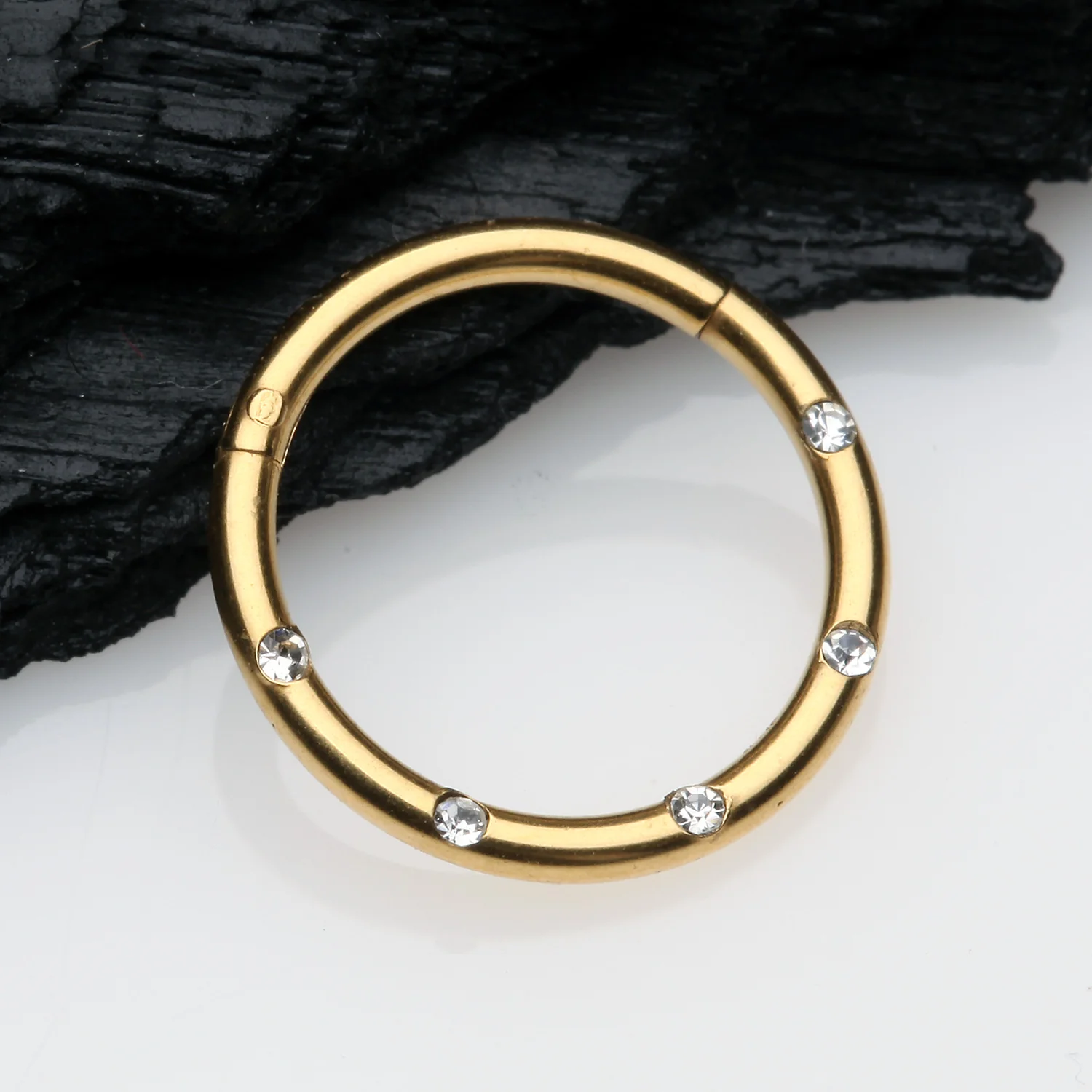 Golden Multi-Gem Seamless Clicker Hoop Ring - Image 2