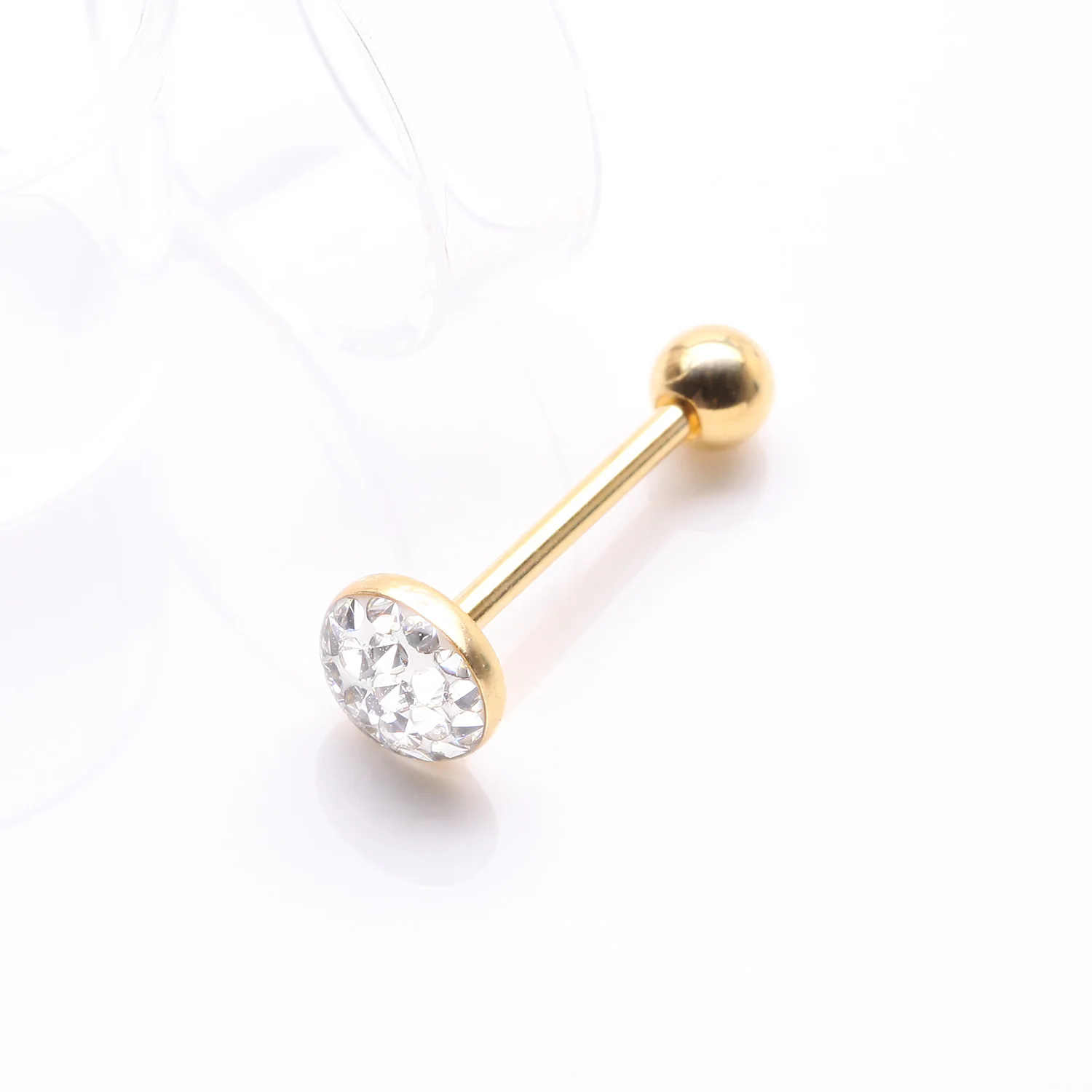 Golden Multi-Gem Sprinkle Dot Sparkle Barbell Tongue Ring - Image 2