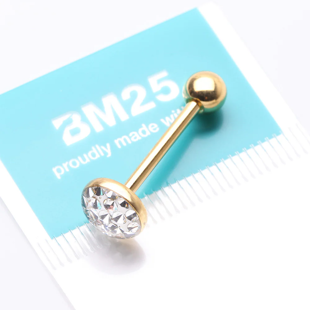 Golden Multi-Gem Sprinkle Dot Sparkle Barbell Tongue Ring - Image 4