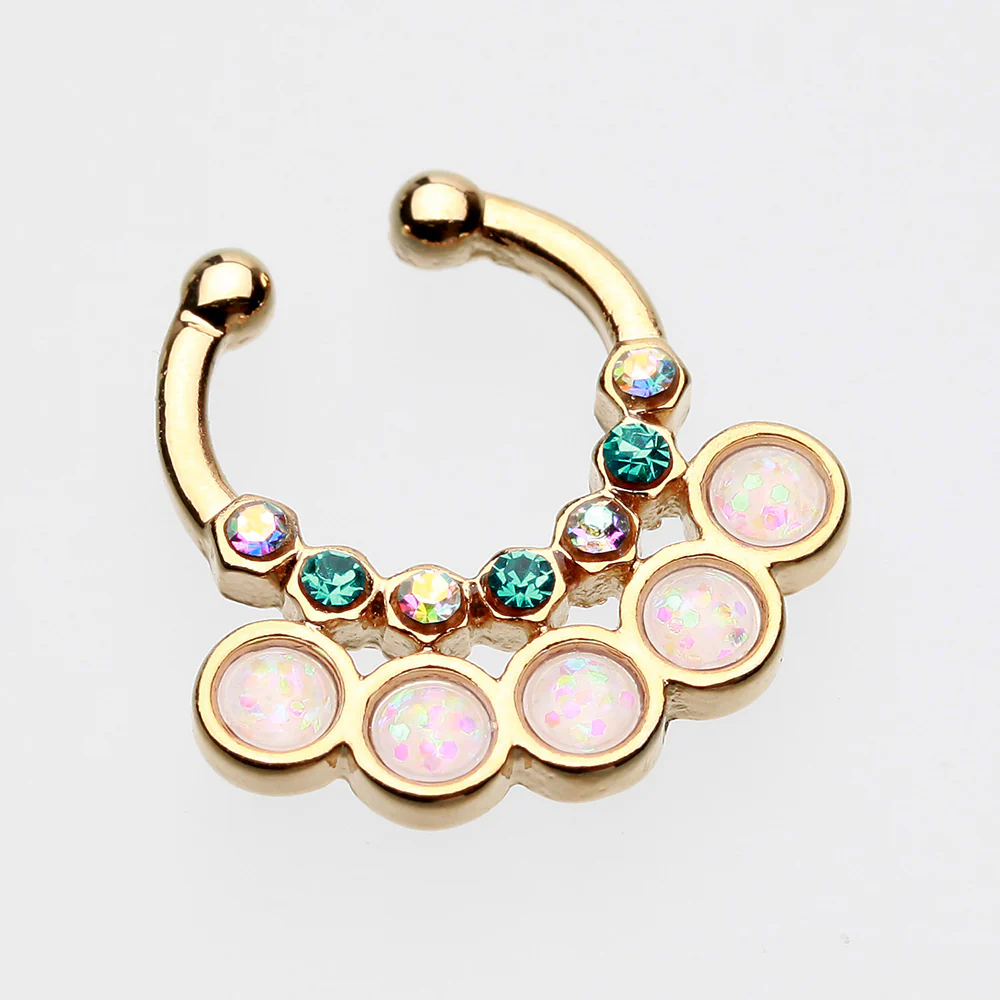 Golden Opal Aureole Gemina Fake Septum Clip-On Ring - Image 3