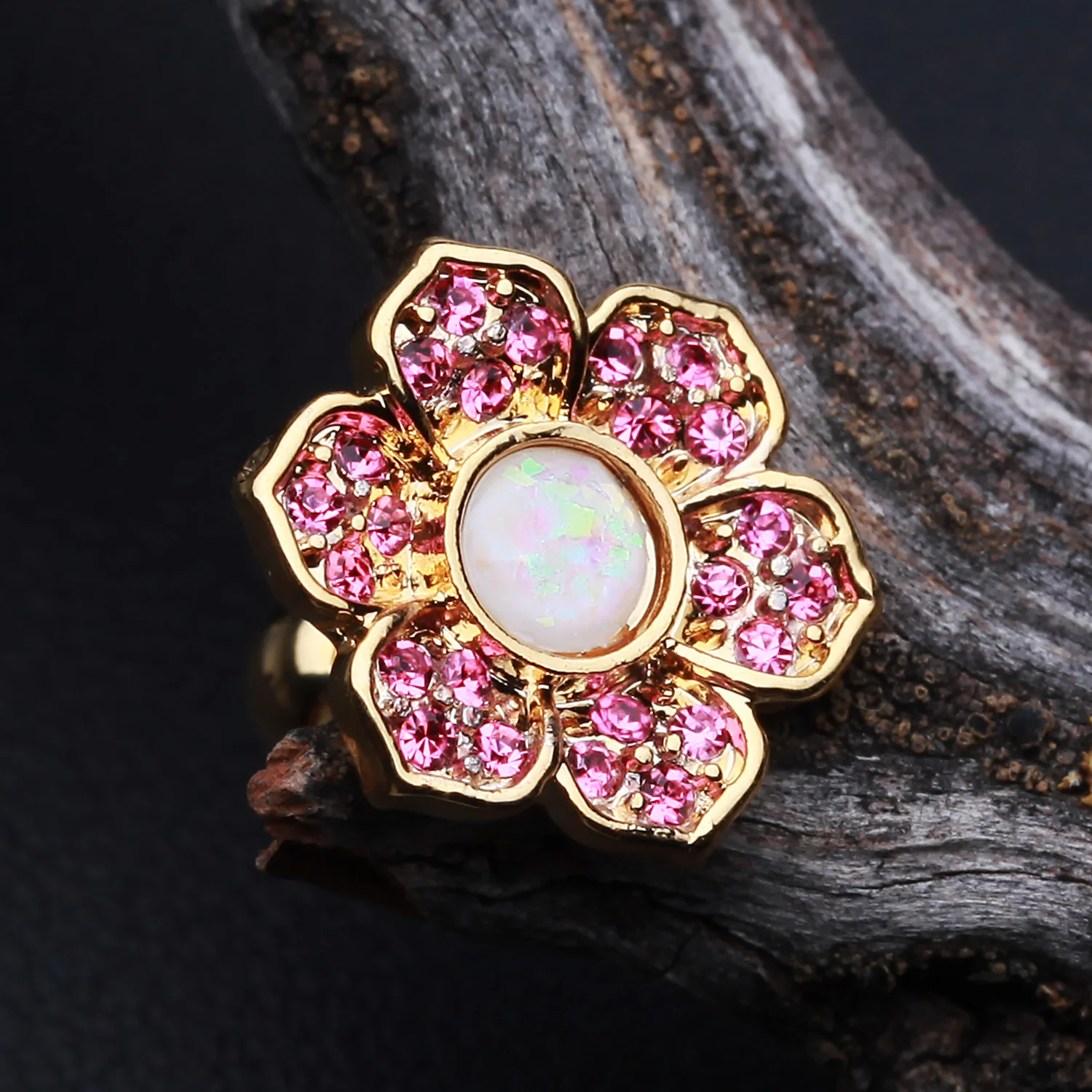 Golden Opal Avens Flower Cartilage Tragus Earring - Image 2