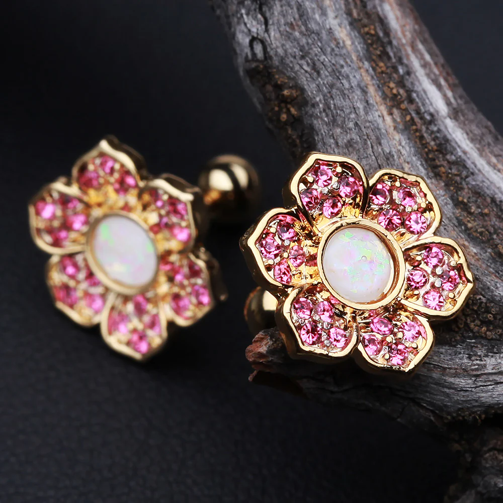 Golden Opal Avens Flower Cartilage Tragus Earring - Image 3