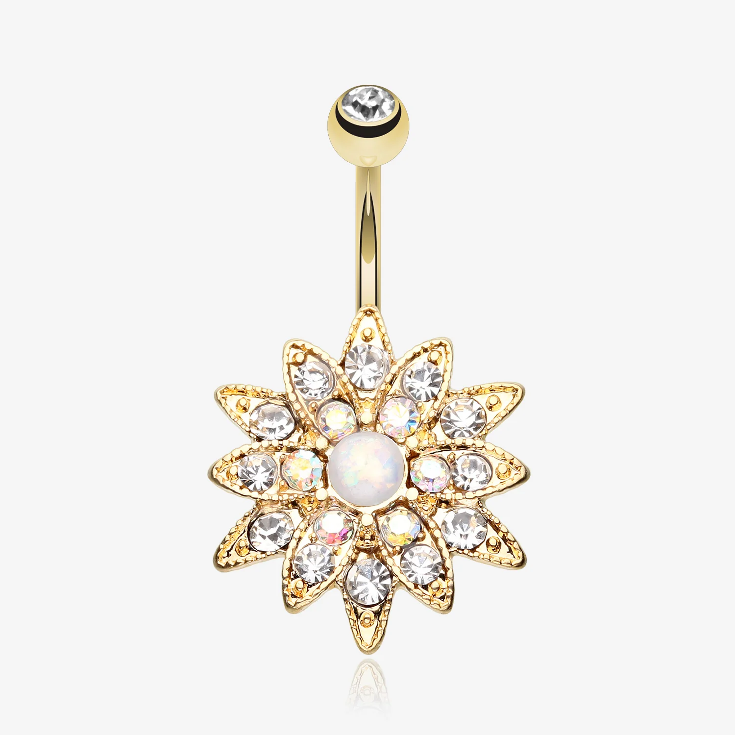 Golden Opal Chrysanthemum Flower Belly Button Ring