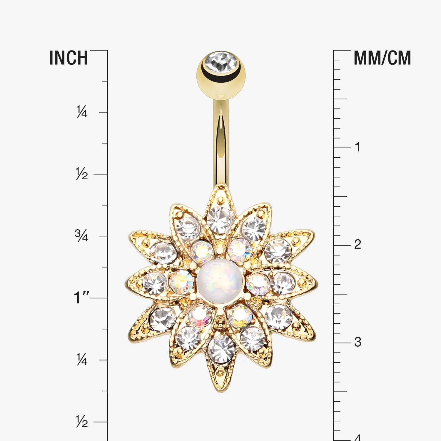 Golden Opal Chrysanthemum Flower Belly Button Ring - Image 2
