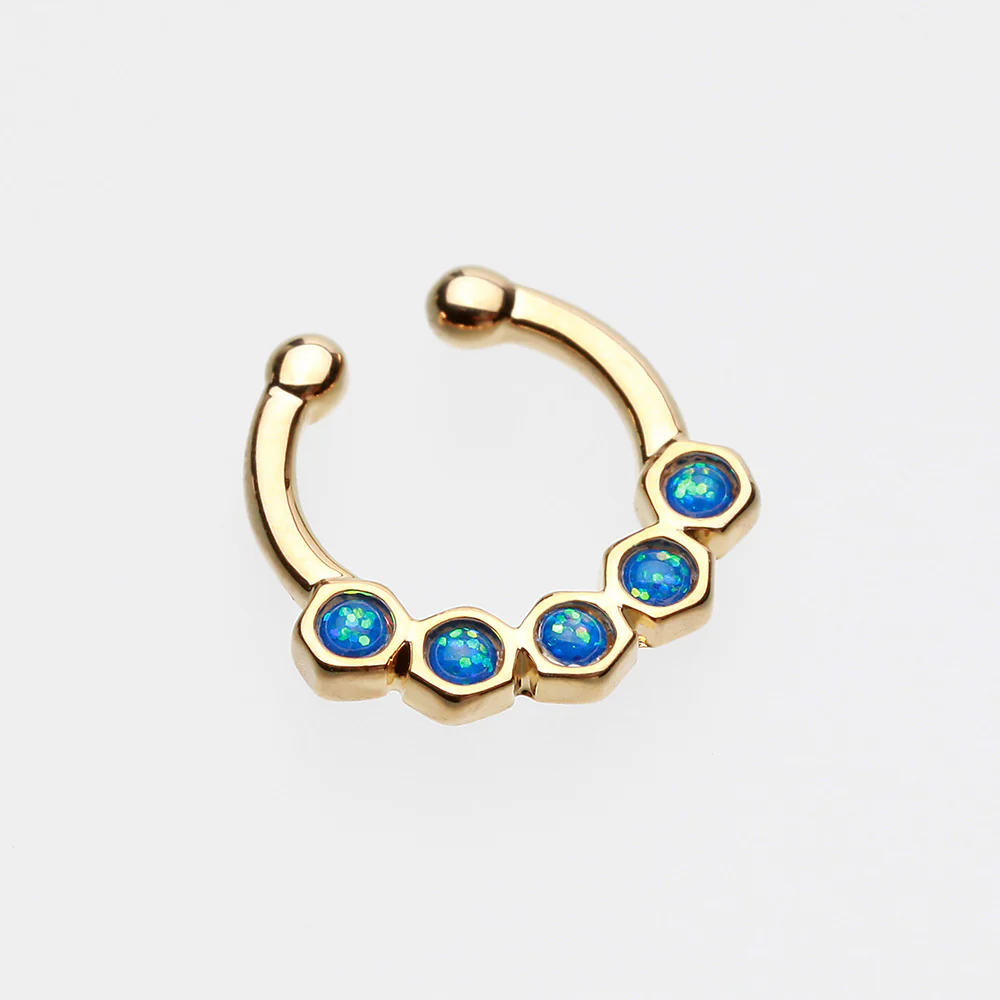 Golden Opal Hexa Gemina Fake Septum Clip-On Ring - Image 3