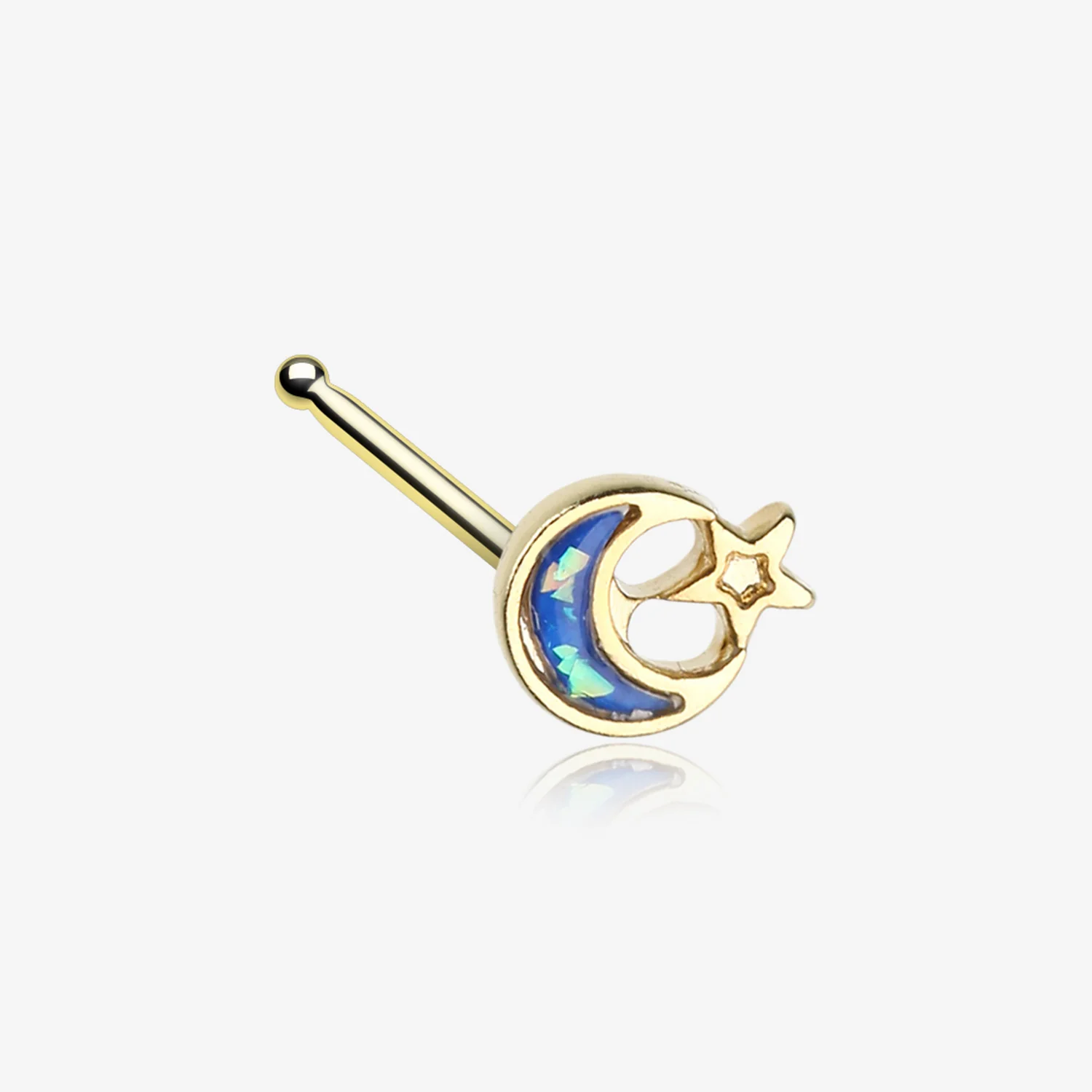 Golden Opal Sparkle Crescent Moon & Star Nose Stud Ring