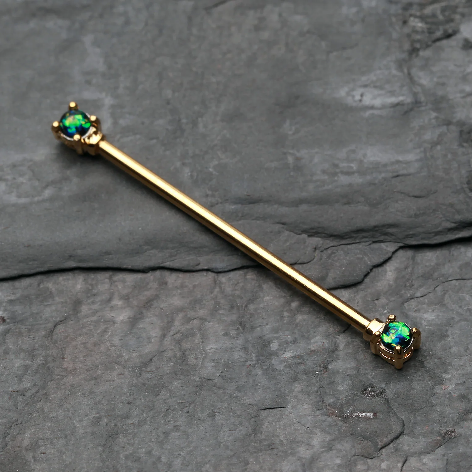 Golden Opal Sparkle Prong Industrial Barbell - Image 2