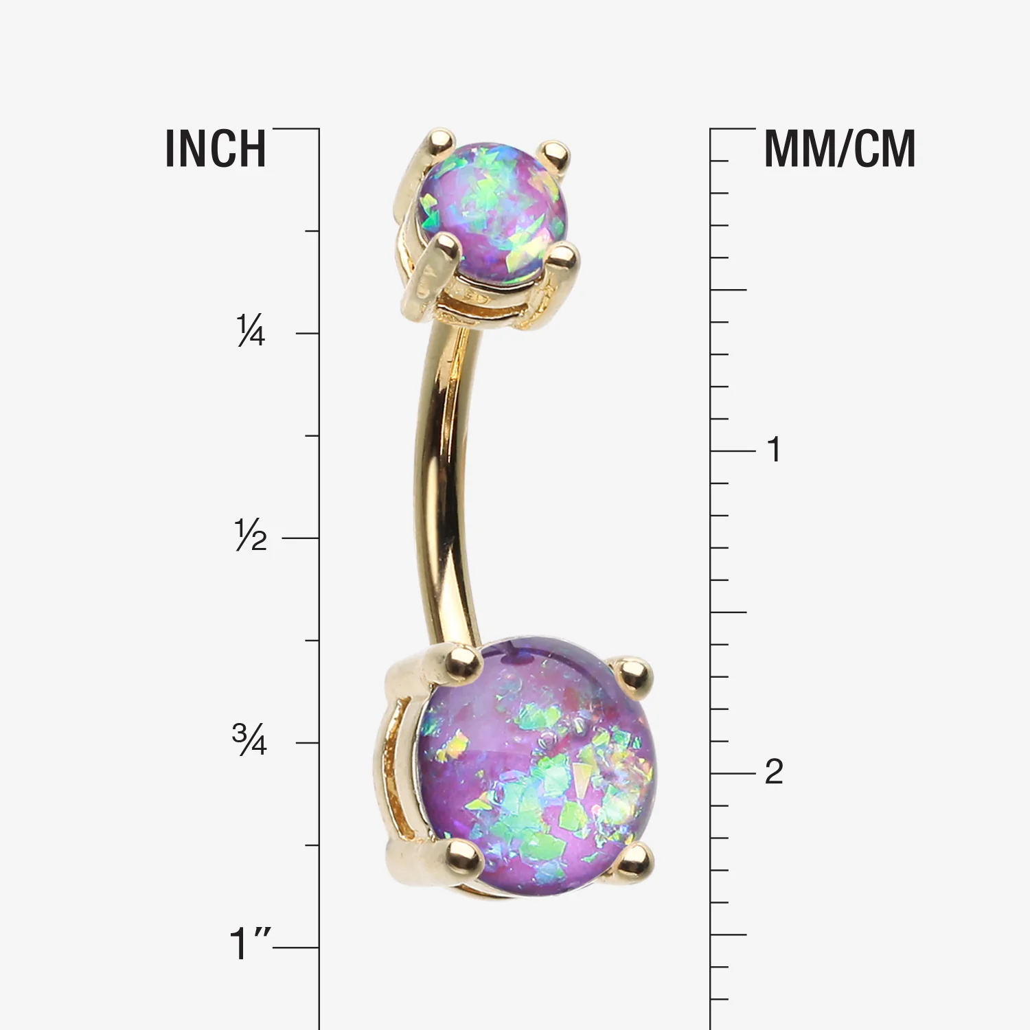 Golden Opal Sparkle Prong Set Belly Button Ring - Image 2