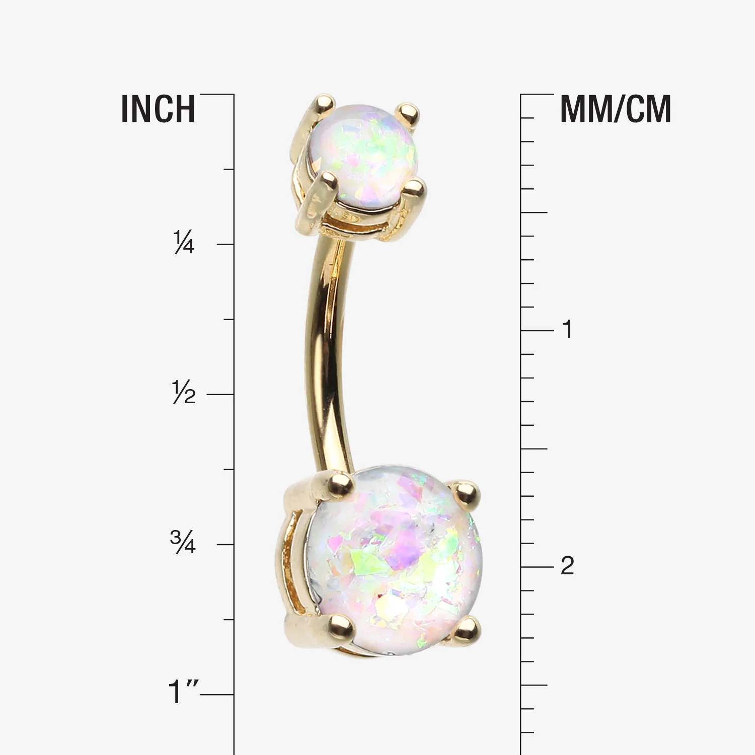 Golden Opal Sparkle Prong Set Belly Button Ring - Image 2