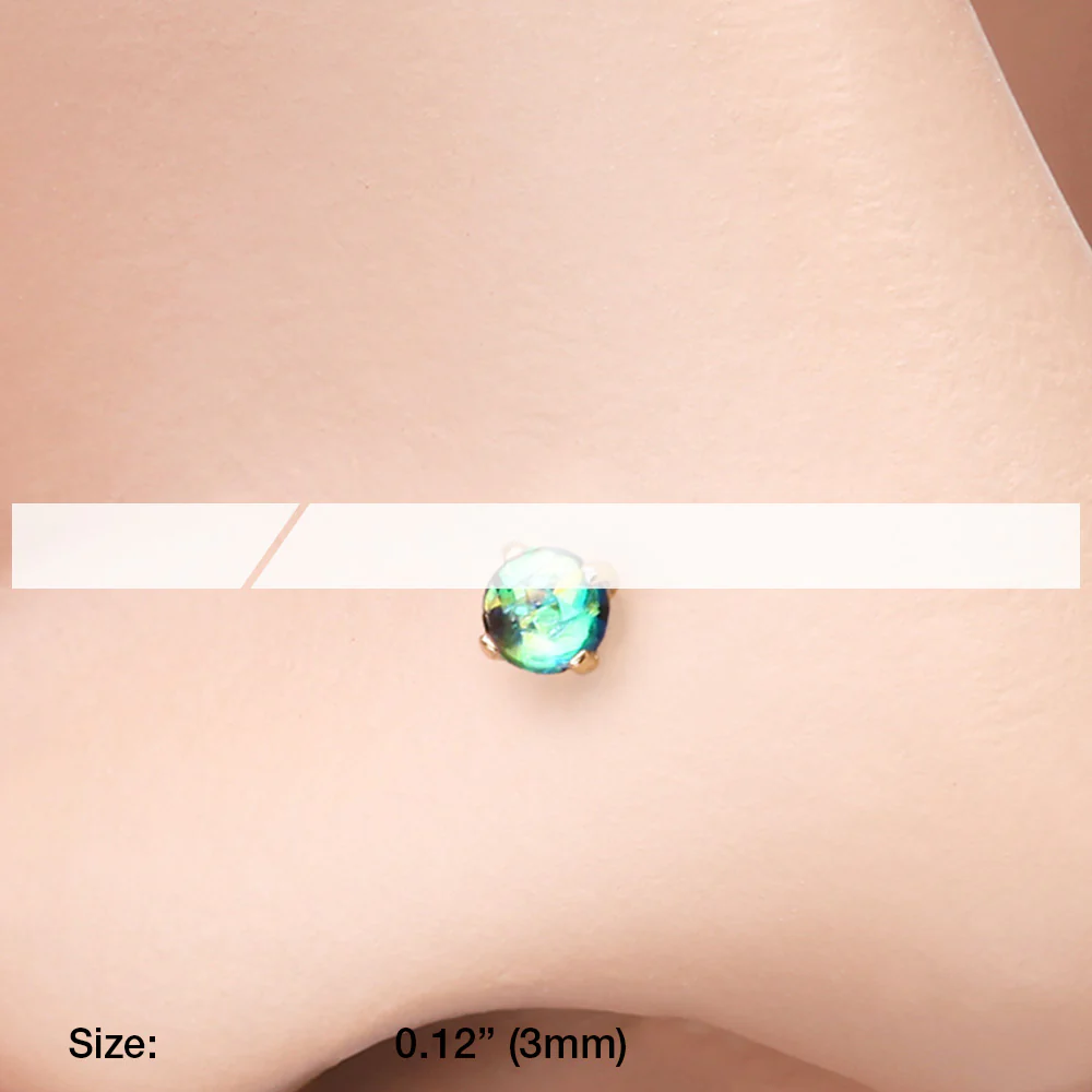 Golden Opal Sparkle Prong Set L-Shaped Nose Ring - Image 3