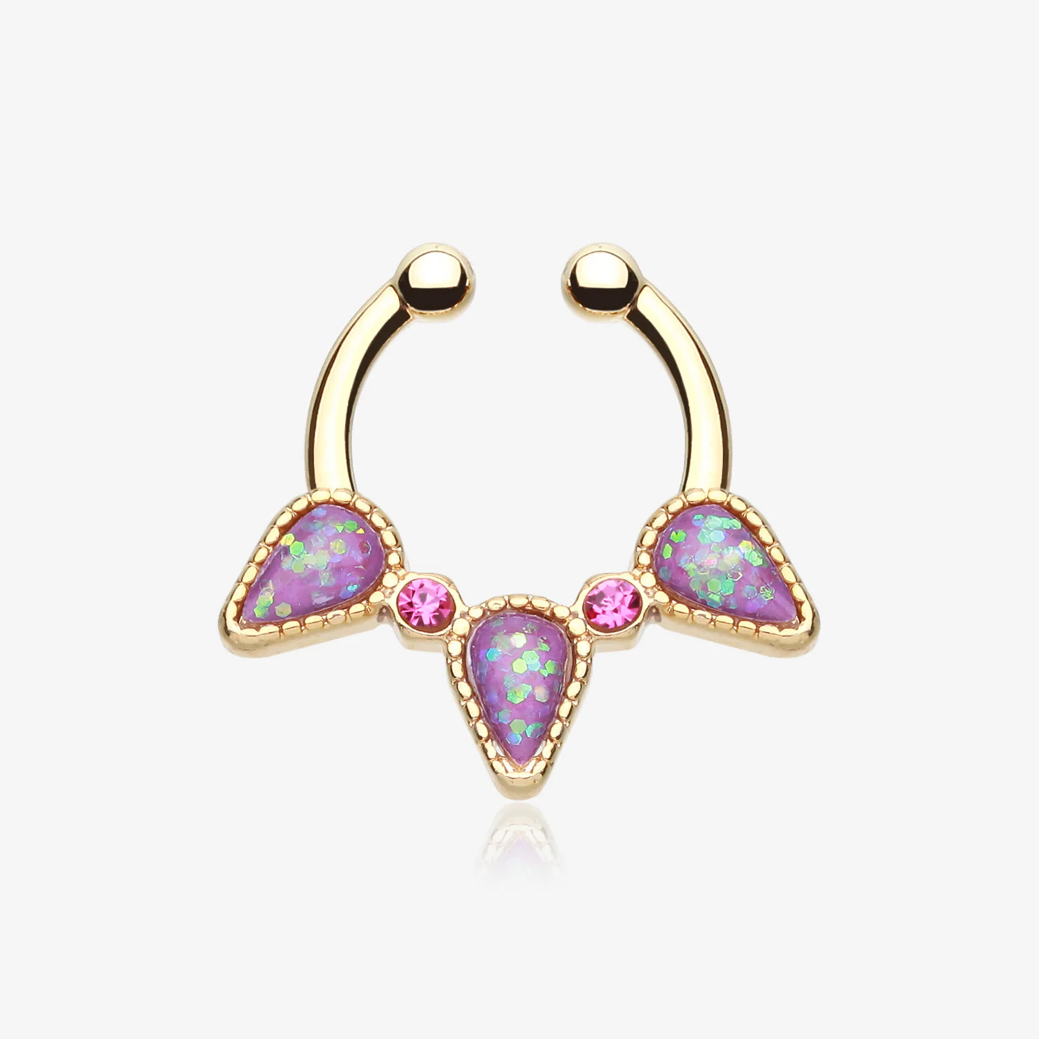 Golden Opal Sparkle Trident Fake Septum Clip-On Ring