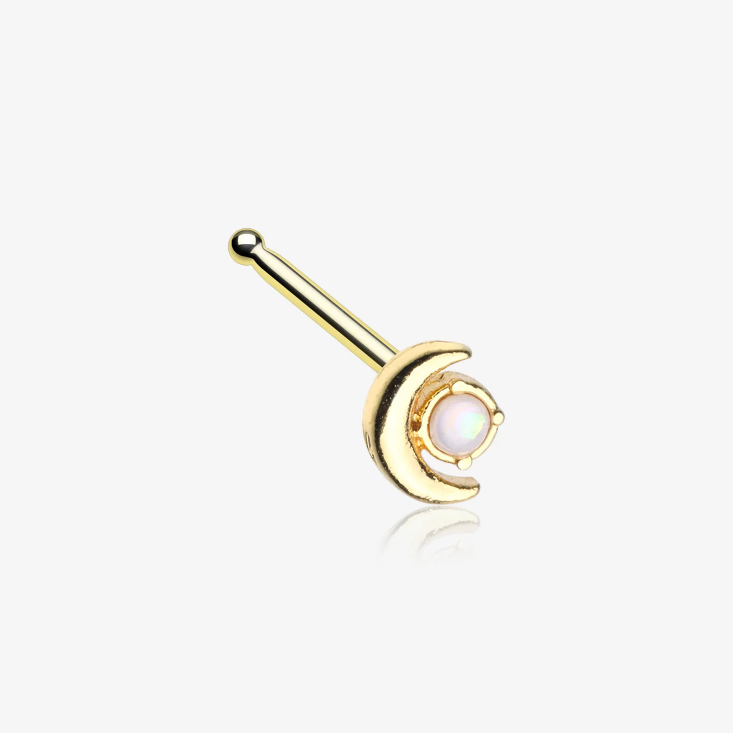 Golden Opalescent Crescent Moon Nose Stud Ring