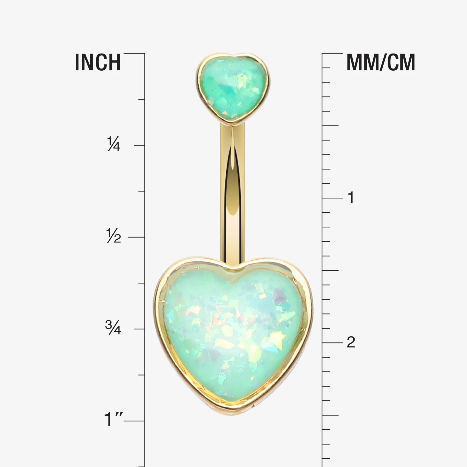 Golden Opalescent Sparkle Heart Belly Button Ring - Image 2