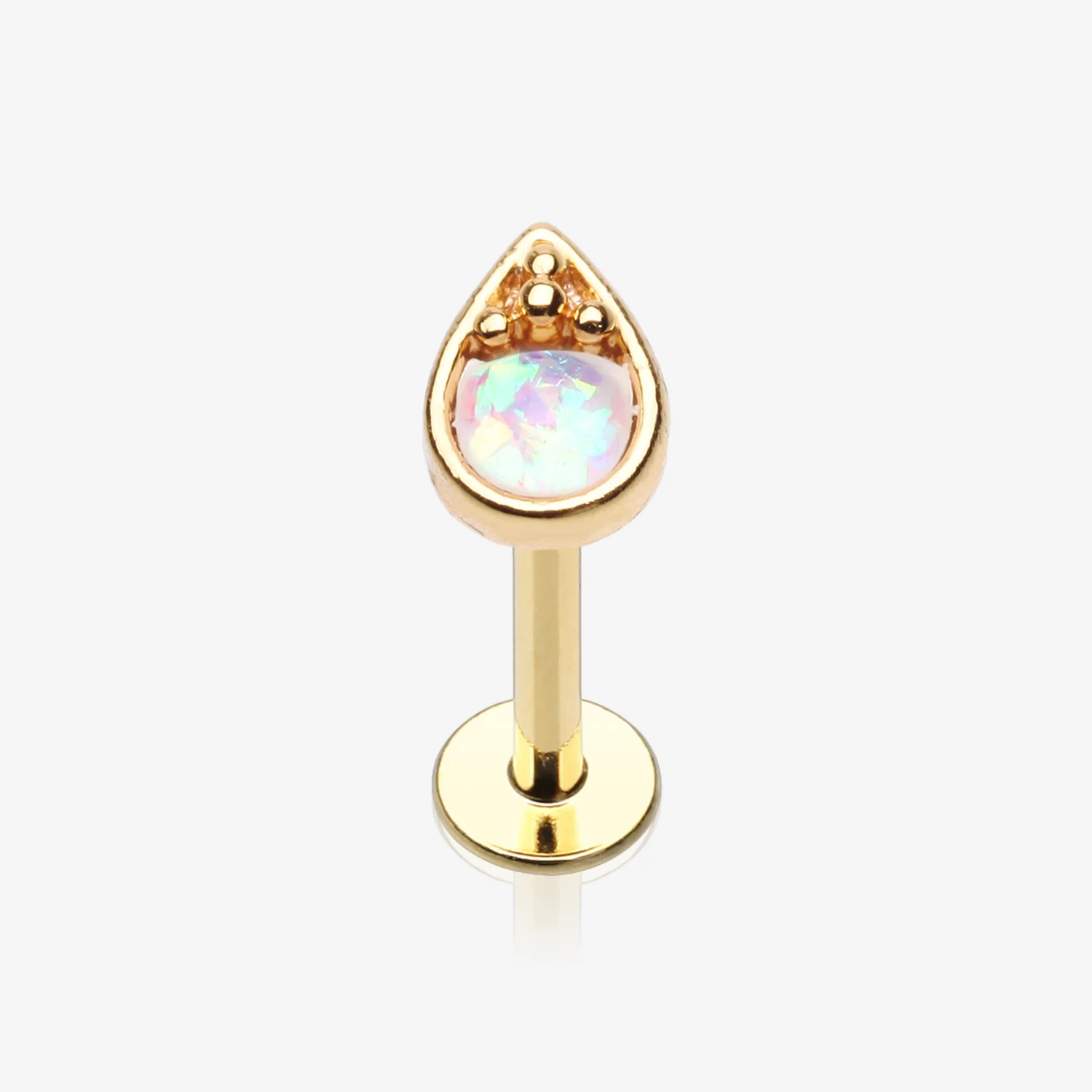 Golden Opalescent Teardrop Top Steel Labret