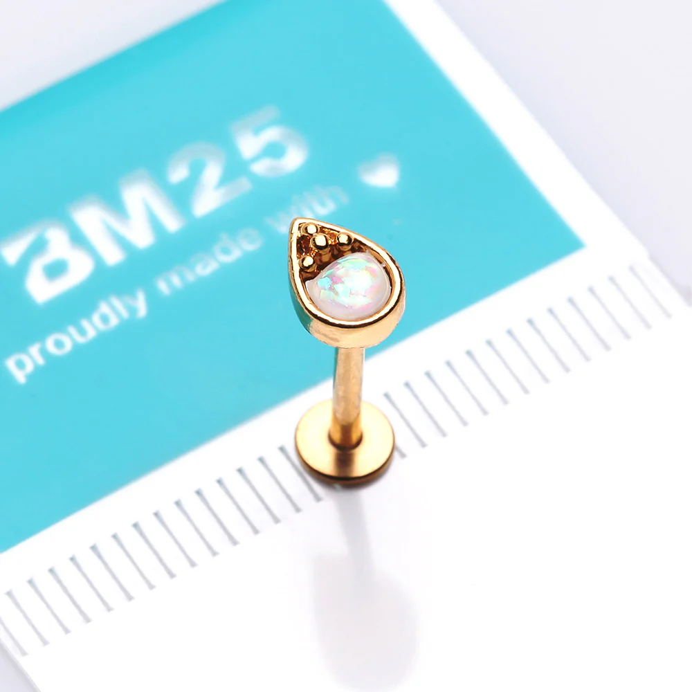 Golden Opalescent Teardrop Top Steel Labret - Image 4