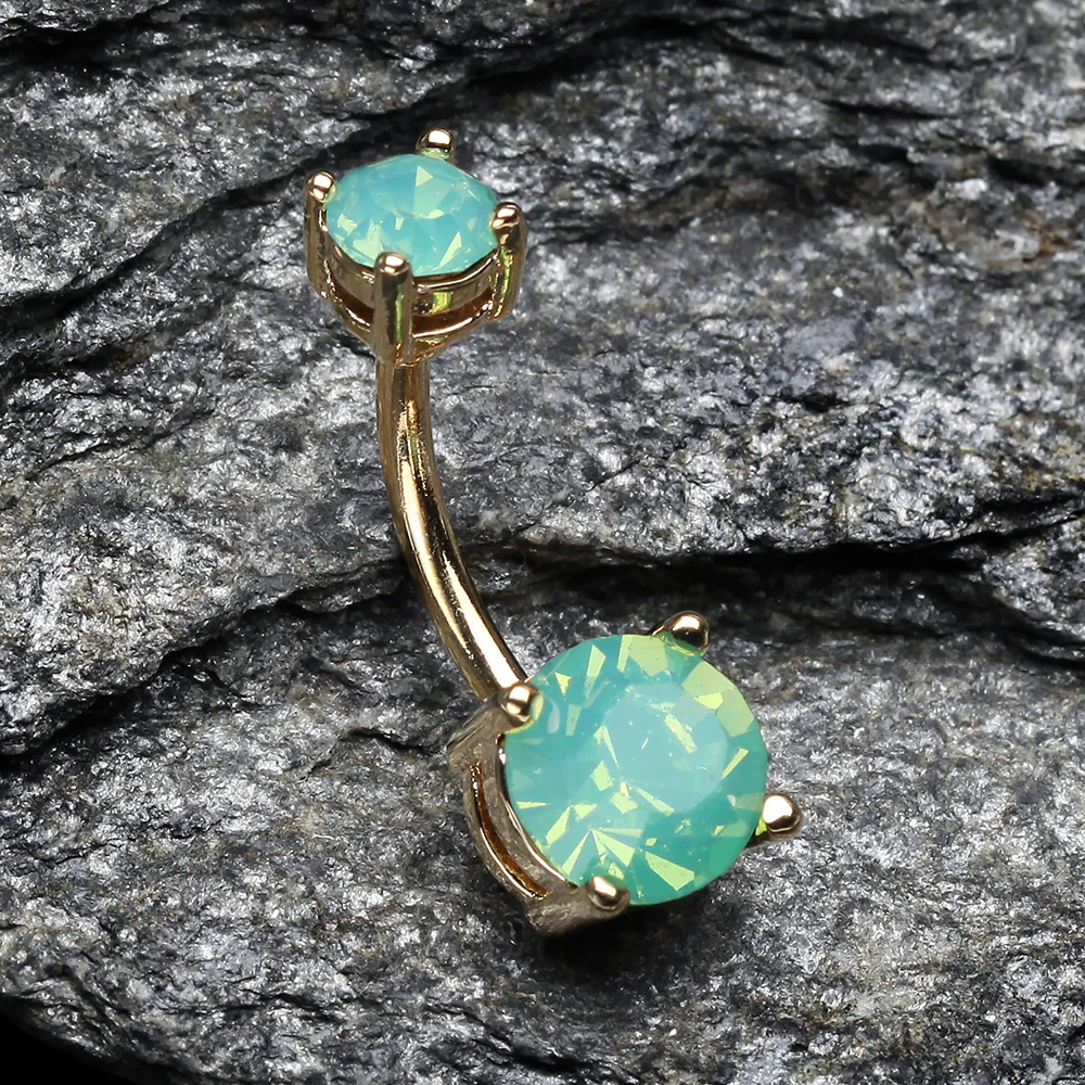 Golden Opalite Sparkle Prong Set Belly Button Ring - Image 3
