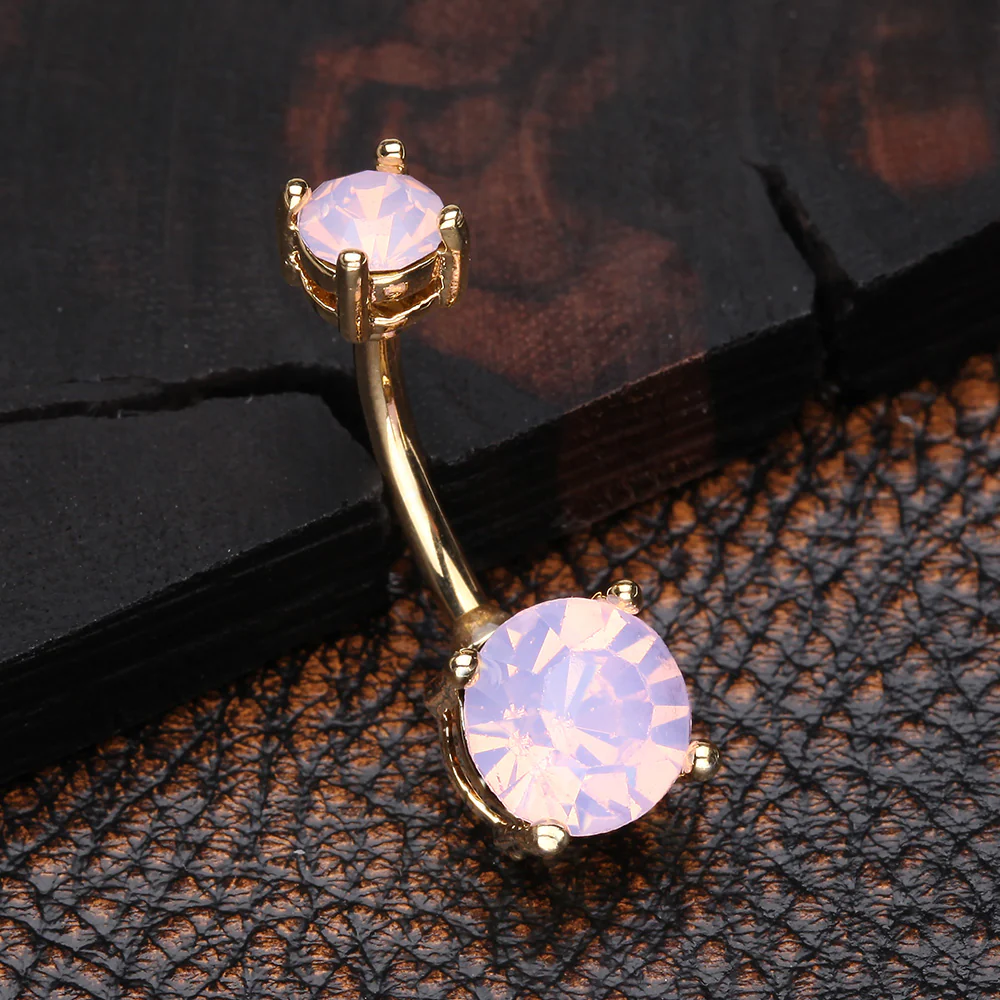 Golden Opalite Sparkle Prong Set Belly Button Ring - Image 3