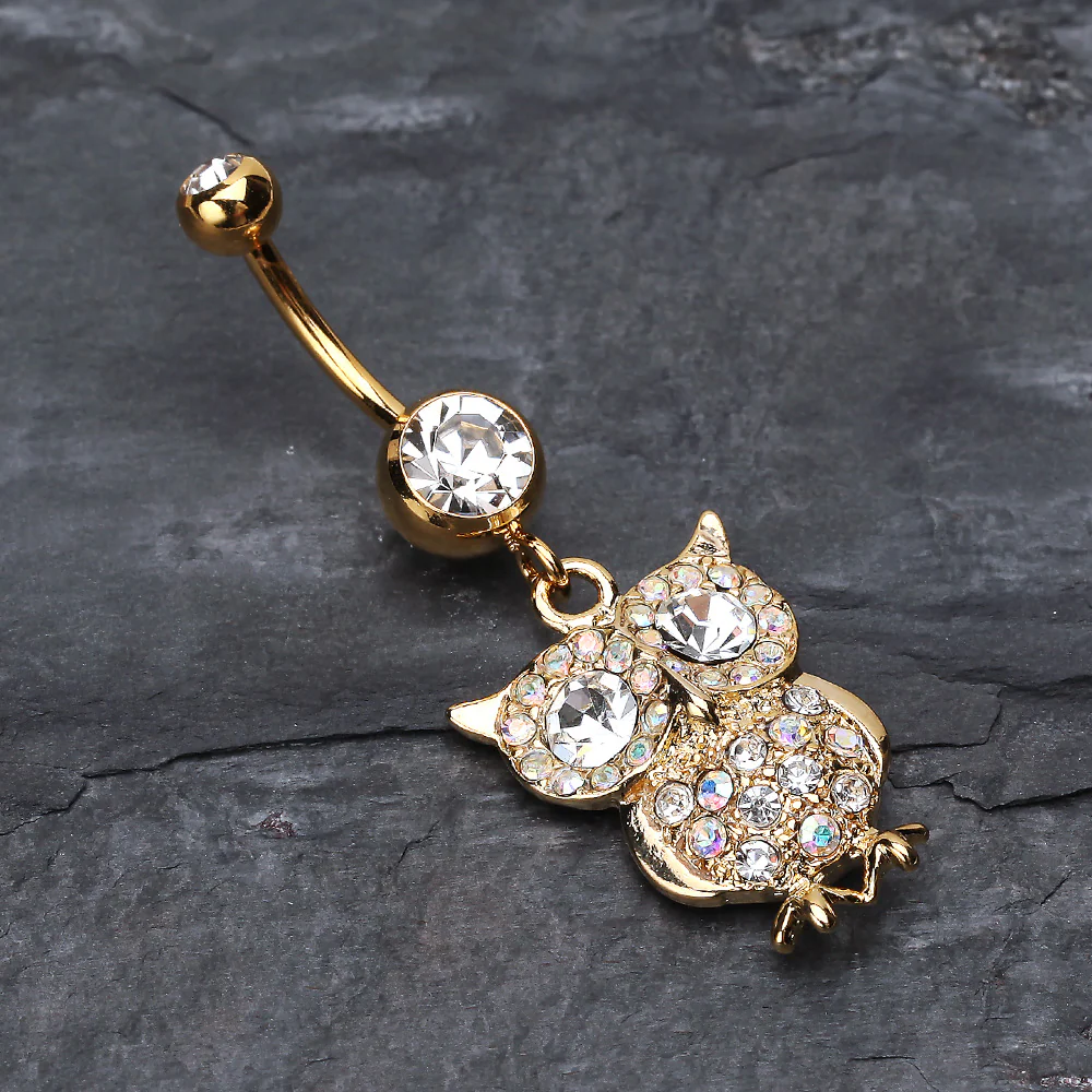 Golden Owl Sparkle Belly Ring - Image 3