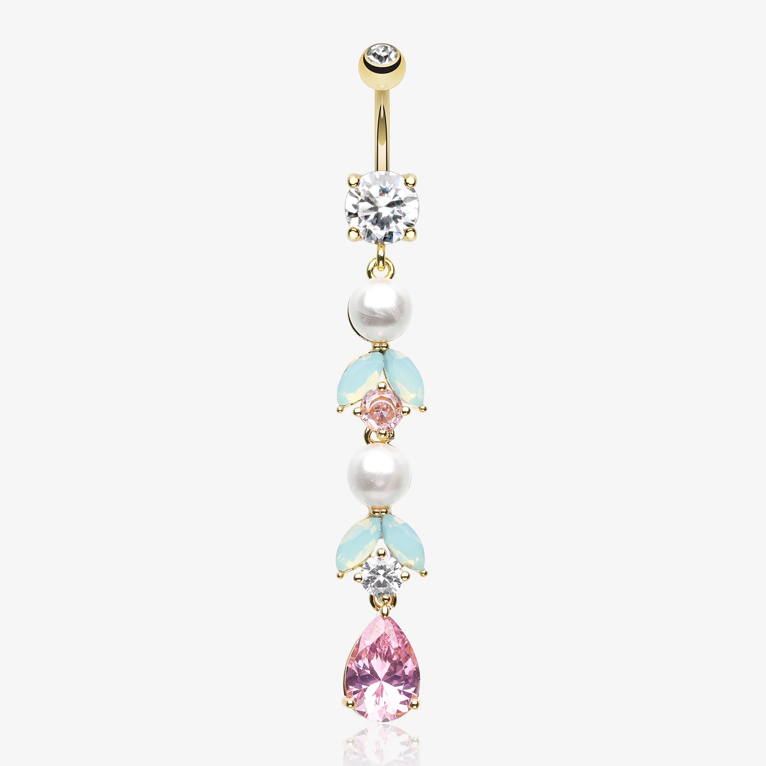 Golden Pastel Lumi Pearlescent Dangle Leaf Drop Belly Button Ring