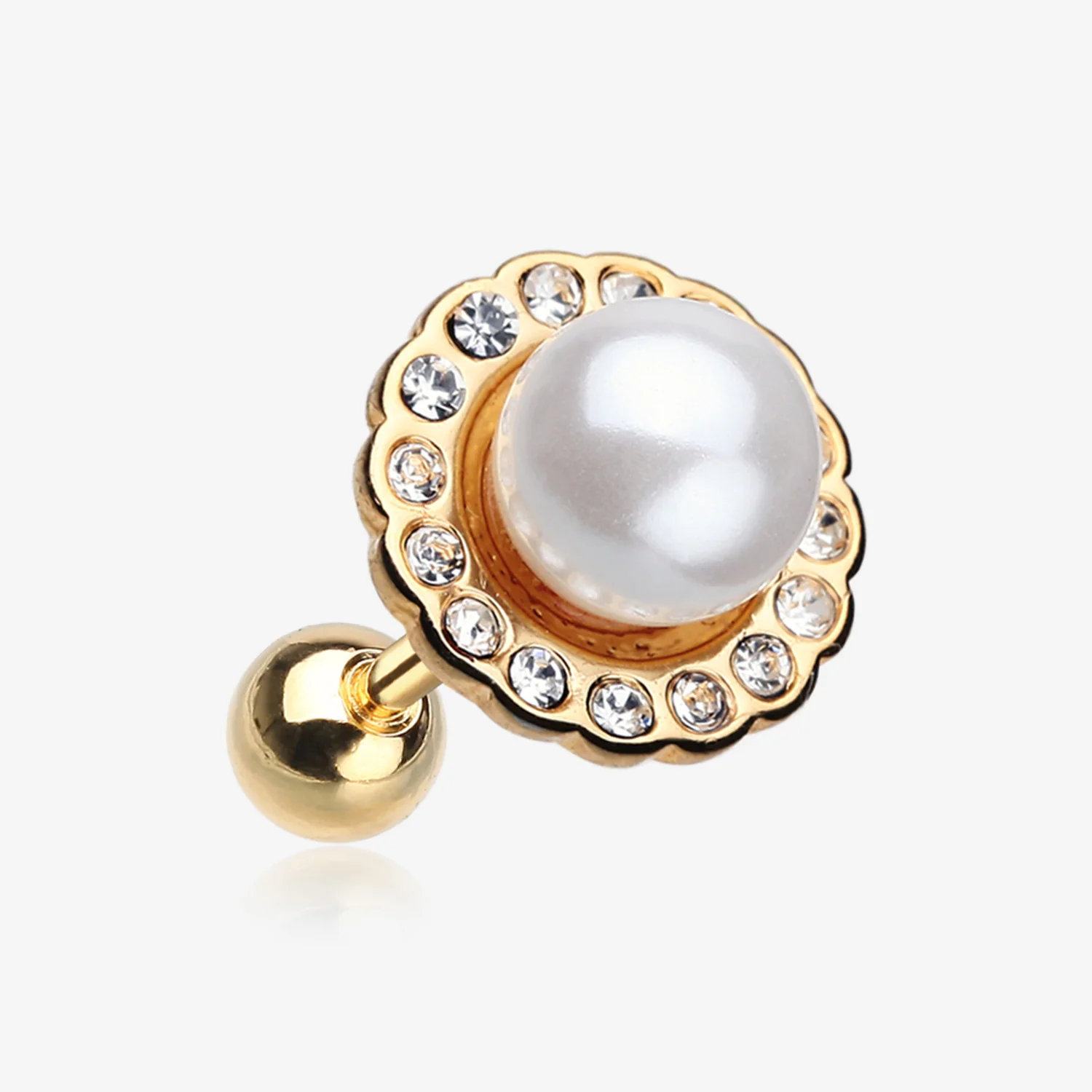 Golden Pearl Blossom Sparkle Cartilage Tragus Earring