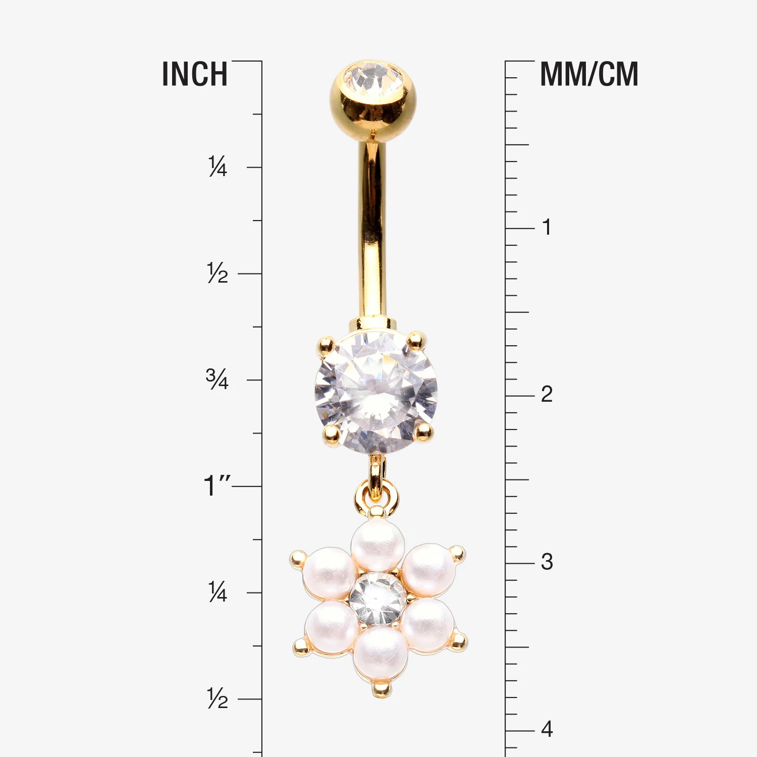 Golden Pearlescent Spring Flower Sparkle Dangle Belly Button Ring - Image 2