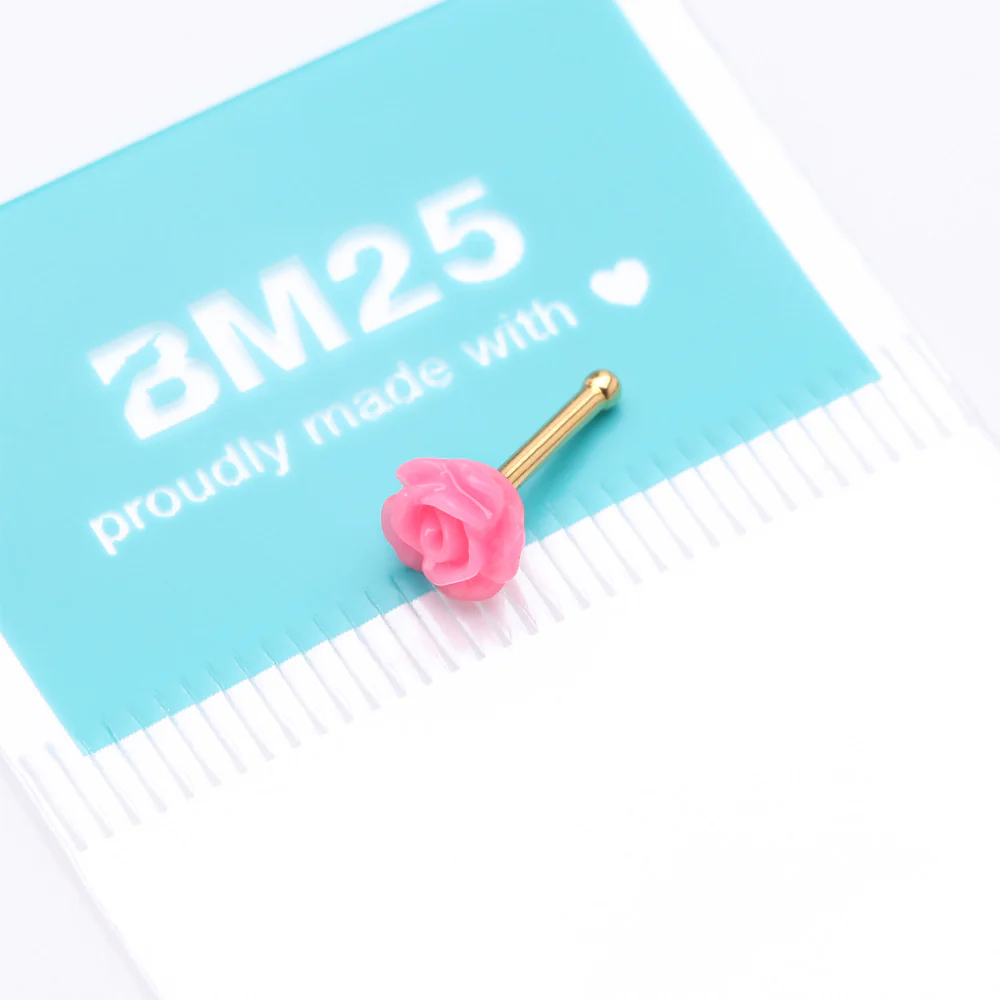 Golden Pink Blossom Rose Nose Stud Ring - Image 5
