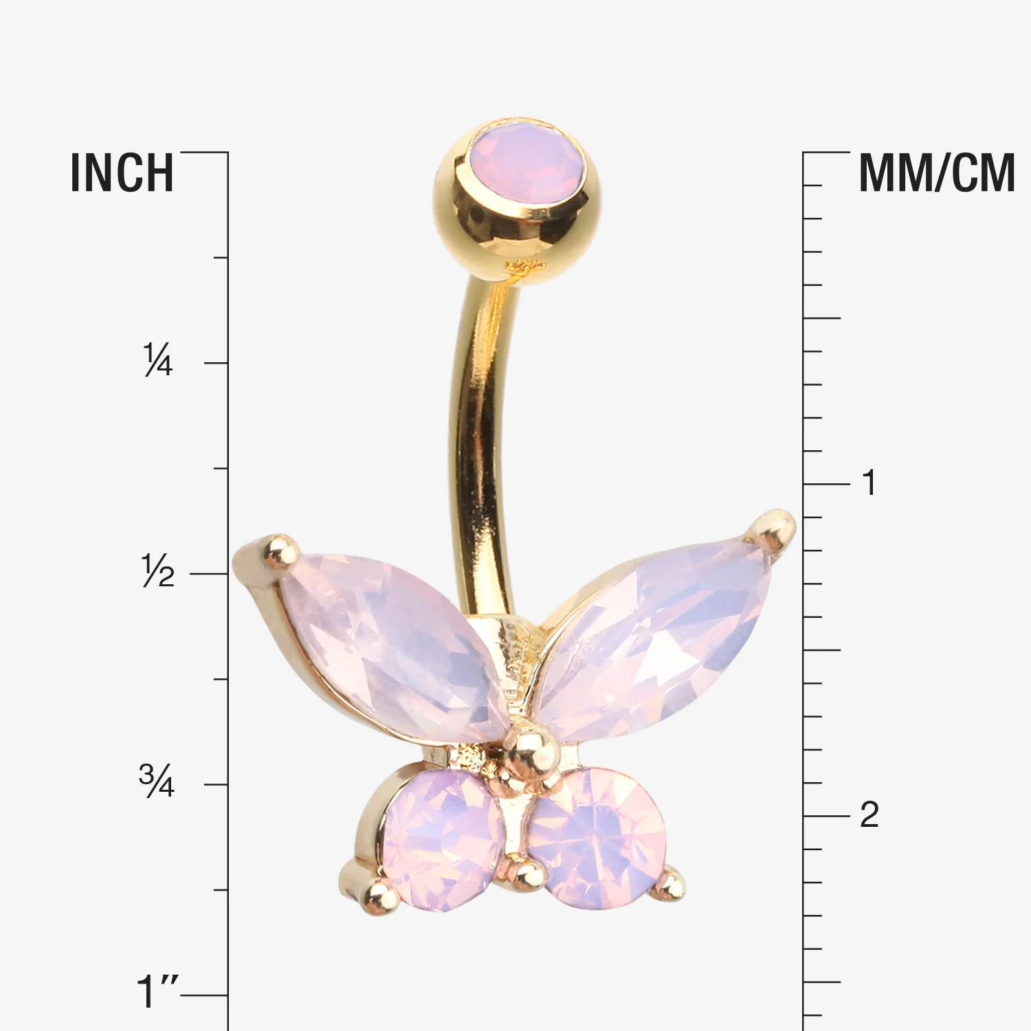 Golden Pink Opalite Sparkle Butterfly Belly Button Ring - Image 2