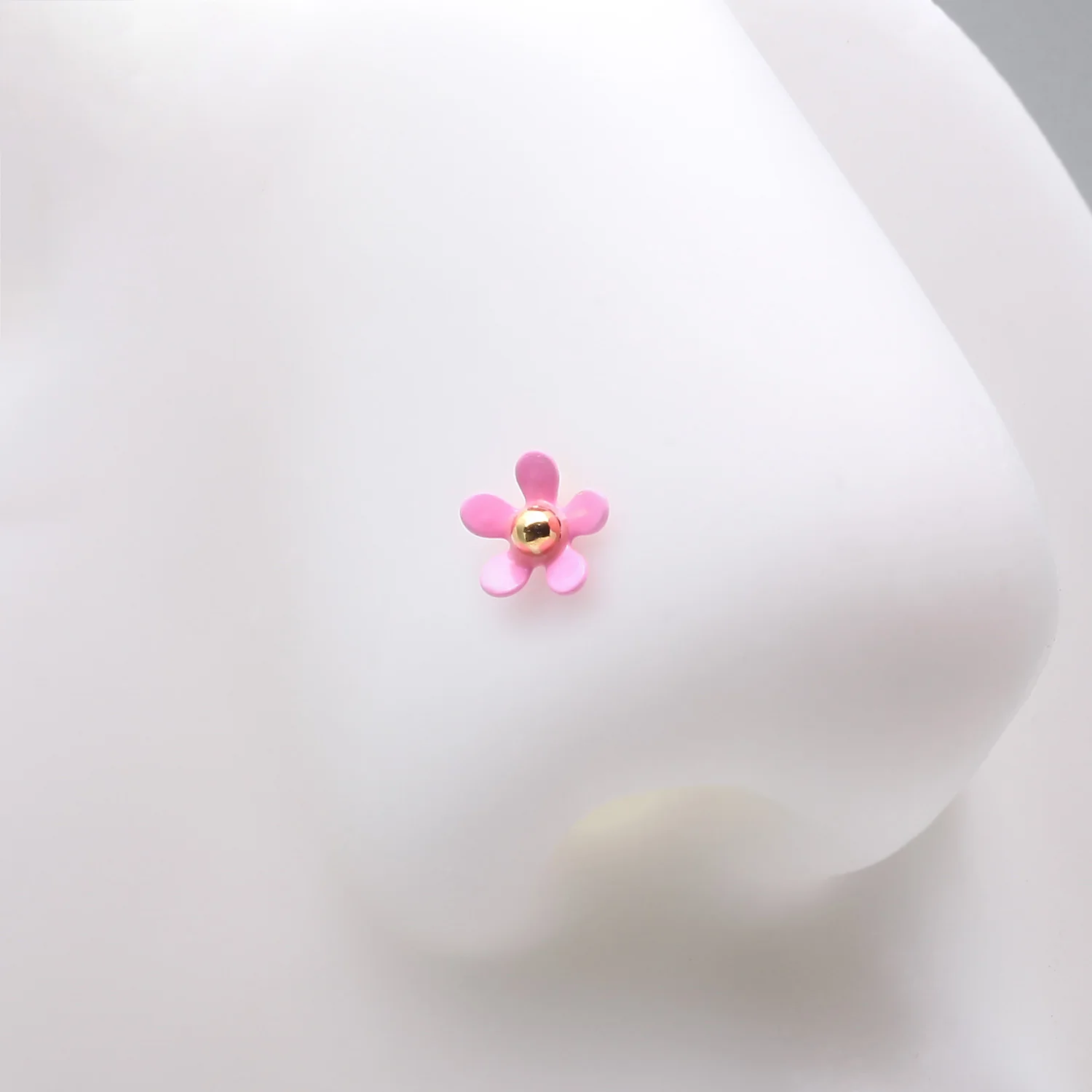 Golden Pink Summer Flower Nose Stud Ring - Image 2