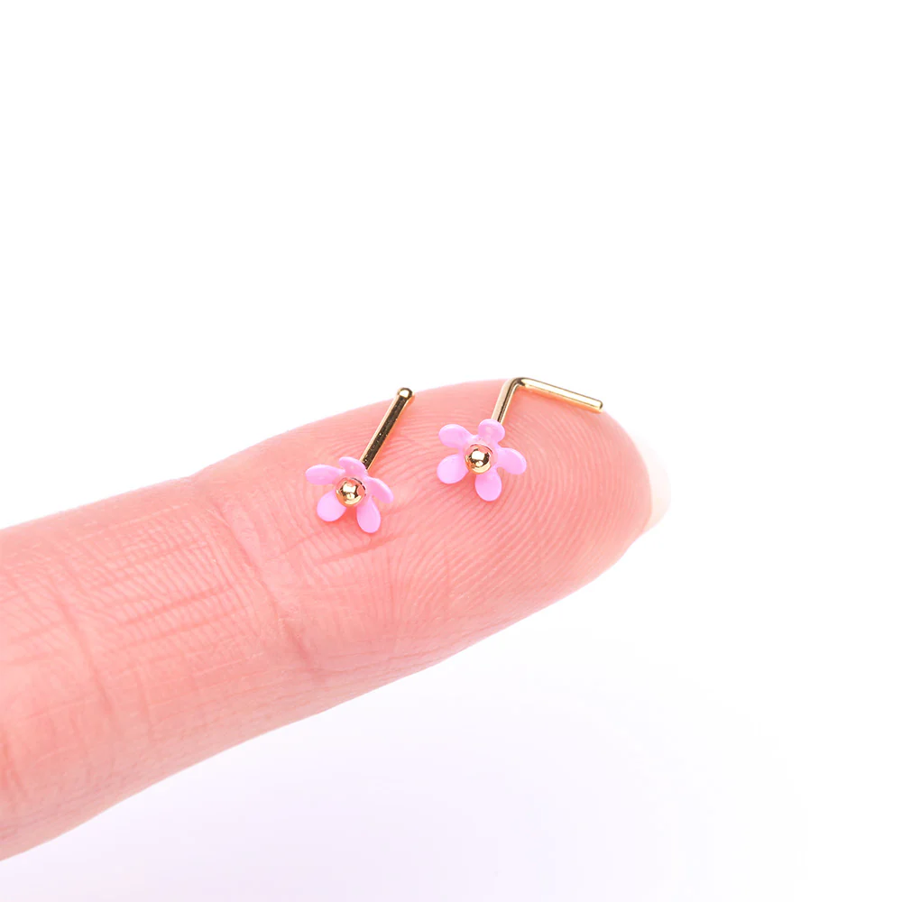 Golden Pink Summer Flower Nose Stud Ring - Image 3