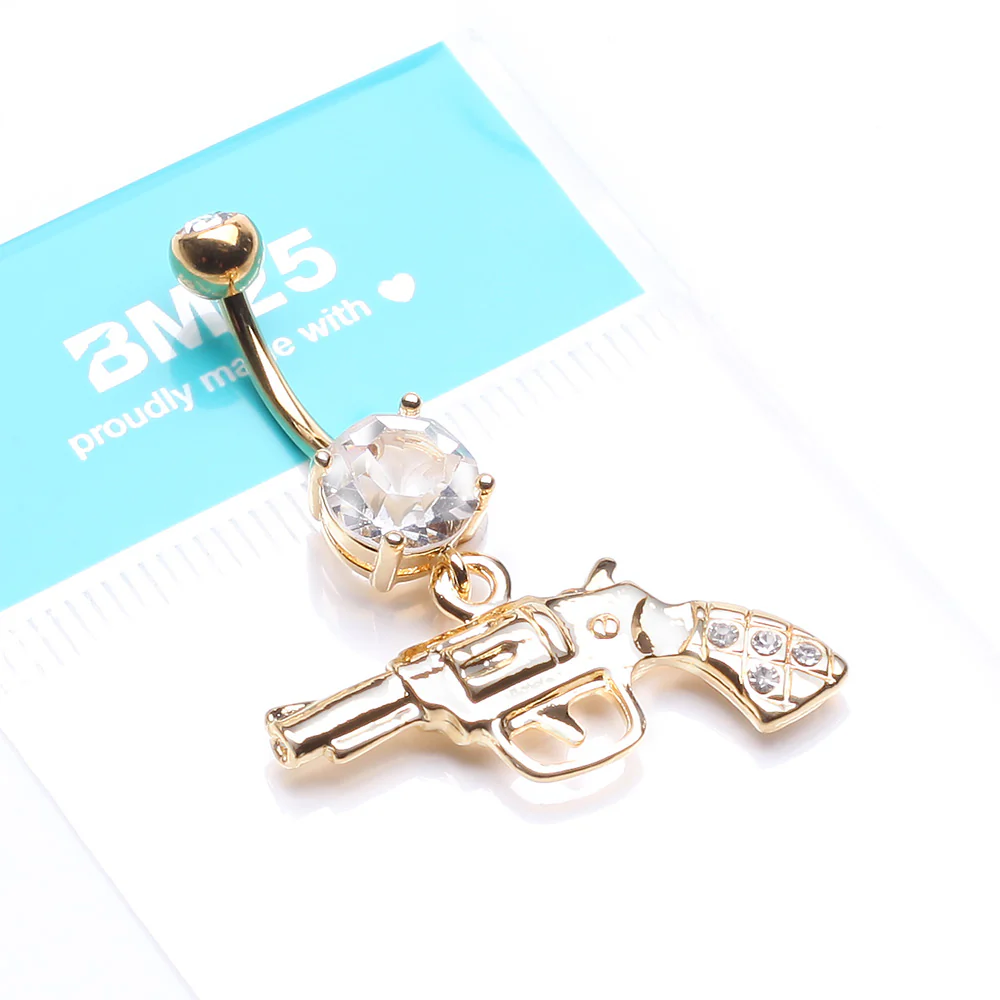 Golden Pistol Gun Sparkle Belly Button Ring - Image 5