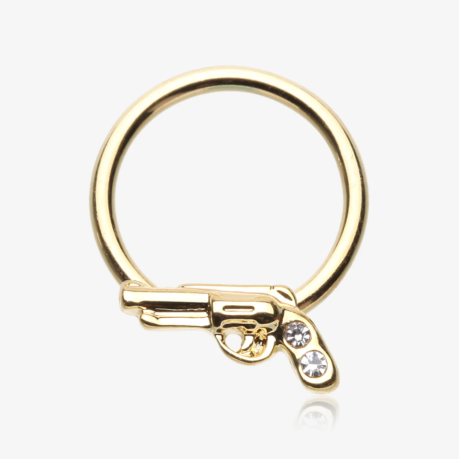 Golden Pistol Gun Sparkle Captive Bead Ring