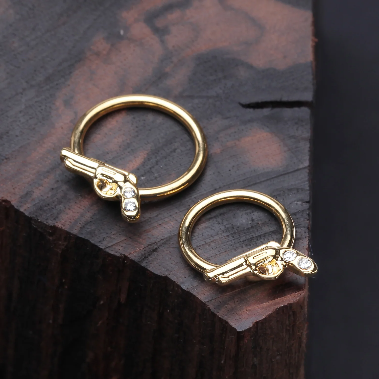 Golden Pistol Gun Sparkle Captive Bead Ring - Image 2